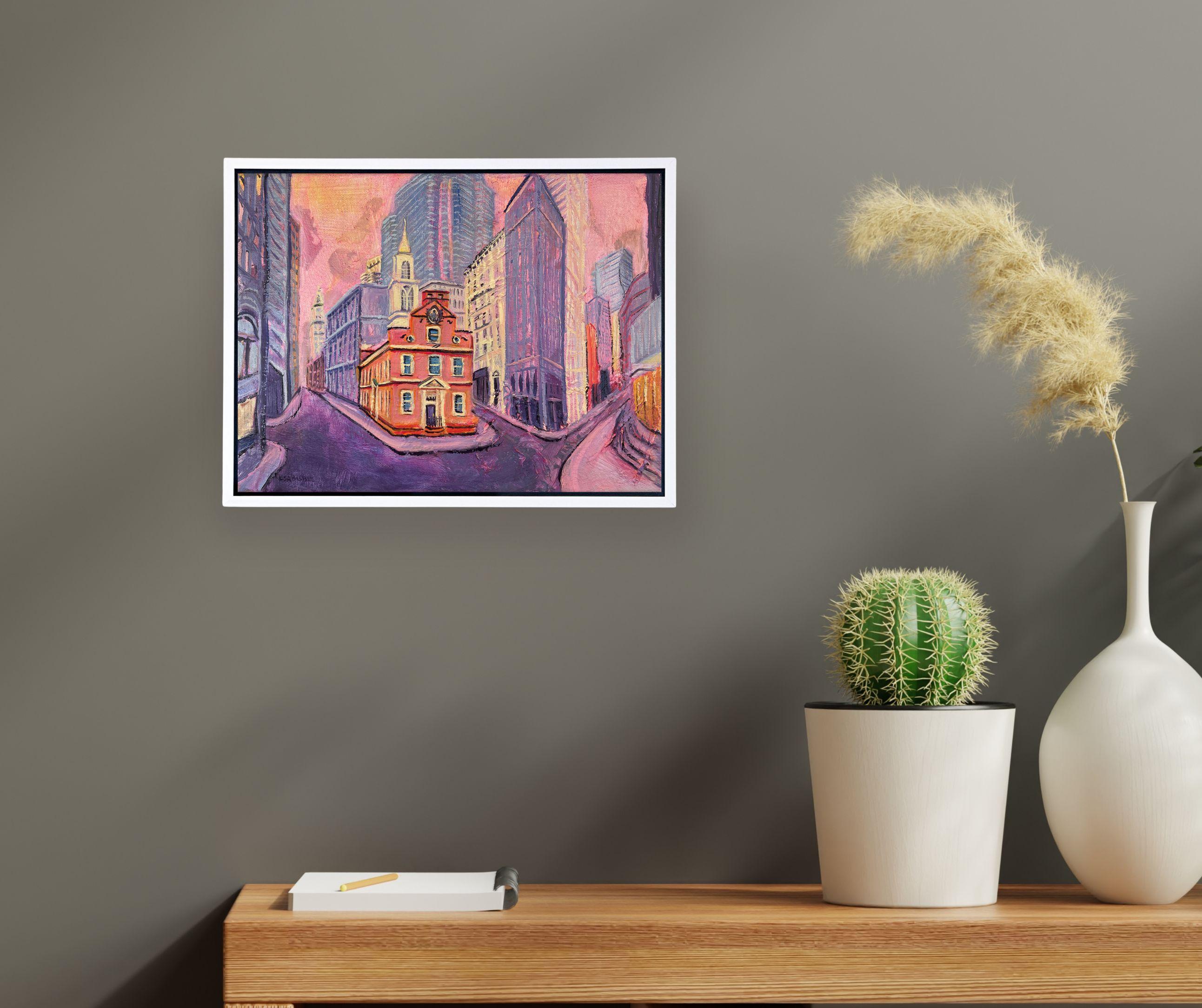 Old State House - Original Stadtbild Ölgemälde - zeitgenössisches Kunstwerk (Abstrakt), Painting, von Lisa Bisbee