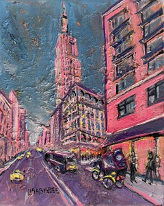 Pedicab Rickshaw - pittura ad olio originale del paesaggio urbano di New York - arte contemporanea