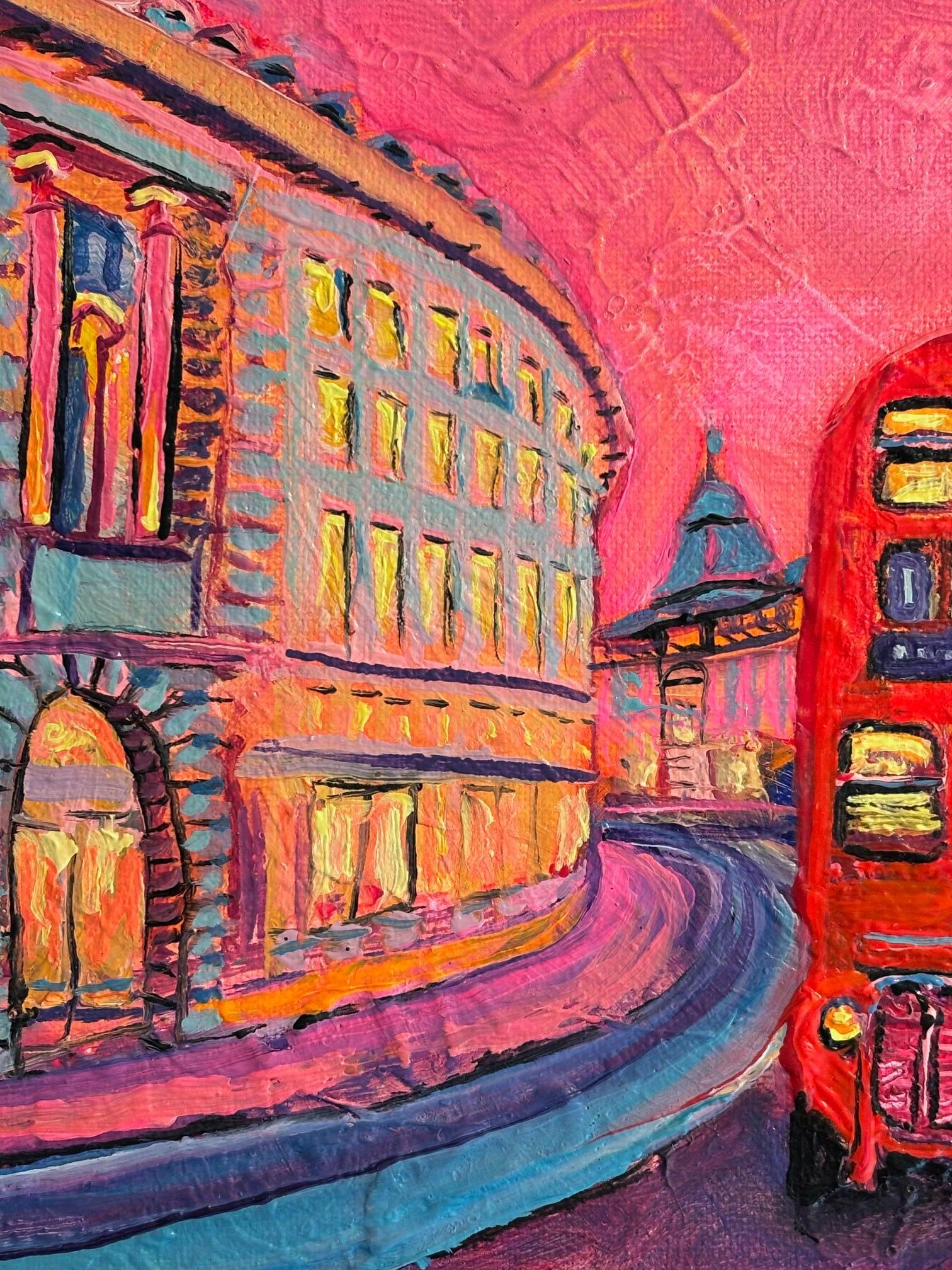 Piccadilly Circus-originale moderne Londoner Stadtlandschaft Ölgemälde-zeitgenössische Kunst (Abstrakt), Painting, von Lisa Bisbee
