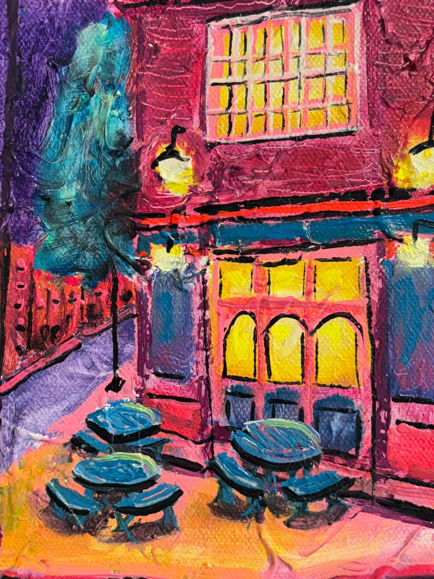 Pub und Bus-originale moderne Londoner Stadtlandschaft Ölgemälde-zeitgenössische Kunst (Abstrakt), Painting, von Lisa Bisbee