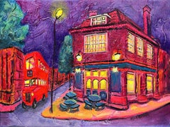Pub und Bus-originale moderne Londoner Stadtlandschaft Ölgemälde-zeitgenössische Kunst