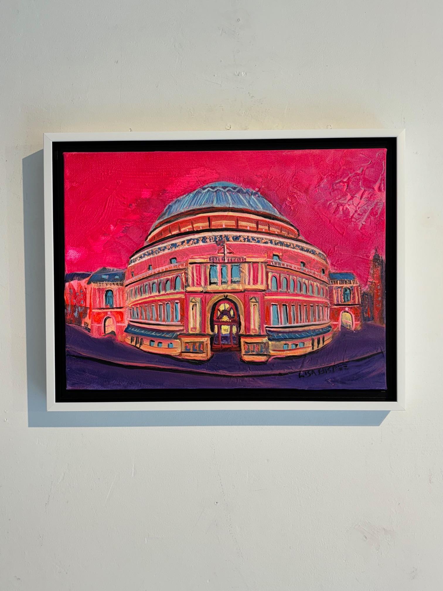 Royal Albert Hall-original modern London cityscape oil painting-contemporary art - Red Landscape Painting by Lisa Bisbee