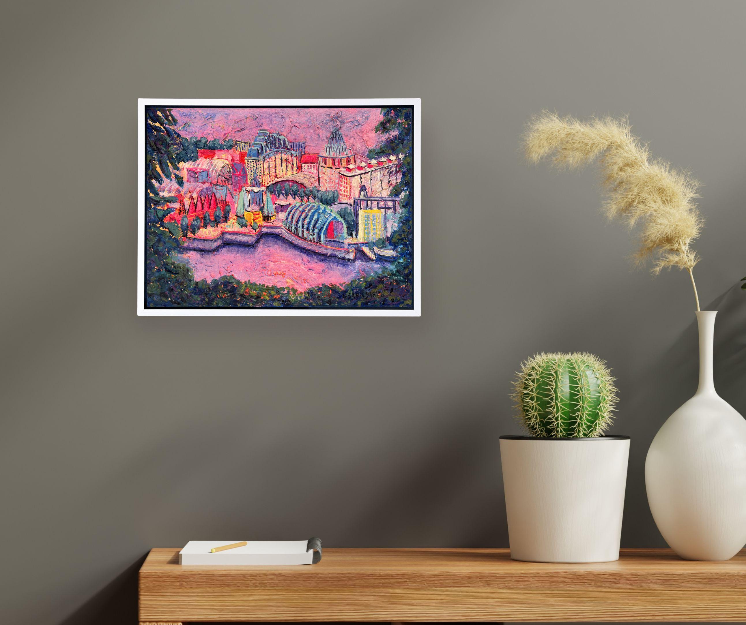 Sentosa Island - Original Stadtbild Ölgemälde - zeitgenössisches Kunstwerk (Abstrakt), Painting, von Lisa Bisbee