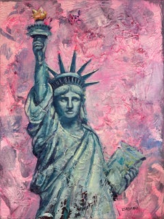 Estatua de la Libertad - pintura al óleo original paisaje urbano moderno NY - arte contemporáneo