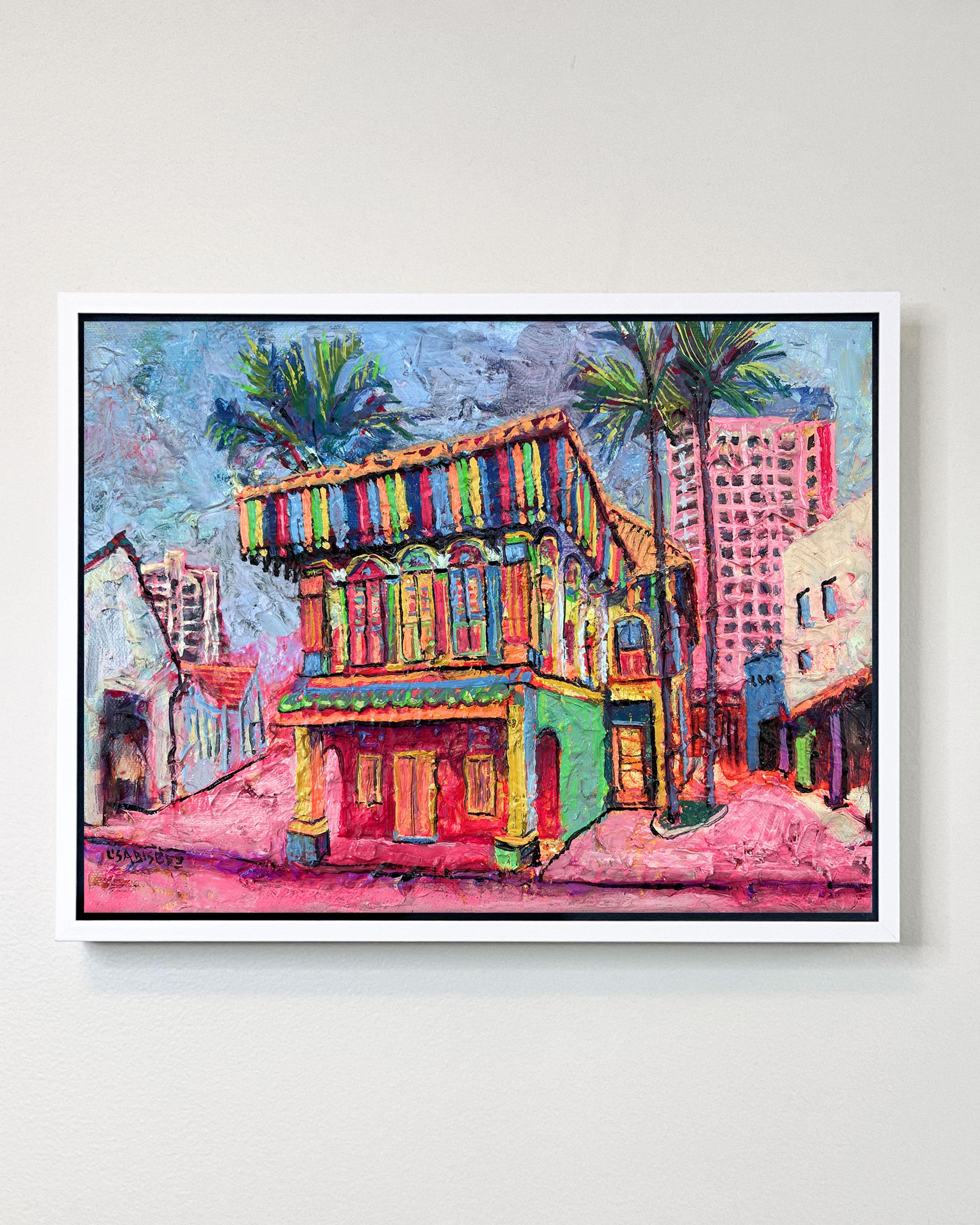 Tan Teng Niah House - peinture à l'huile originale d'un paysage urbain - œuvre d'art contemporain - Painting de Lisa Bisbee