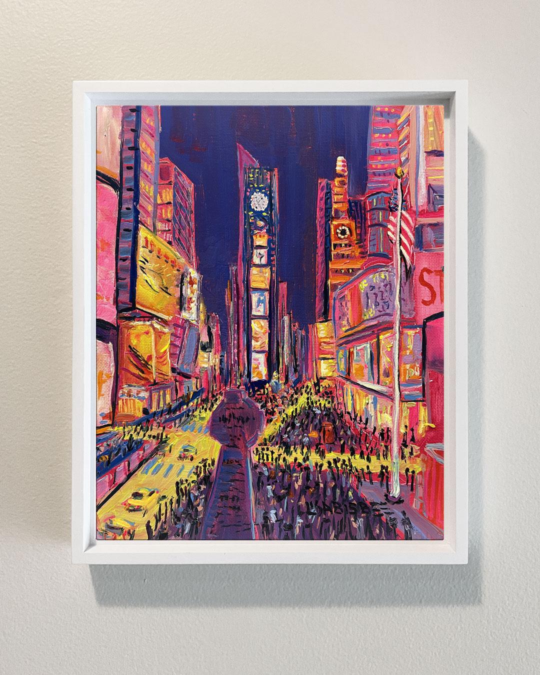 Times Square - pittura ad olio originale del paesaggio urbano di New York - arte contemporanea - Painting di Lisa Bisbee