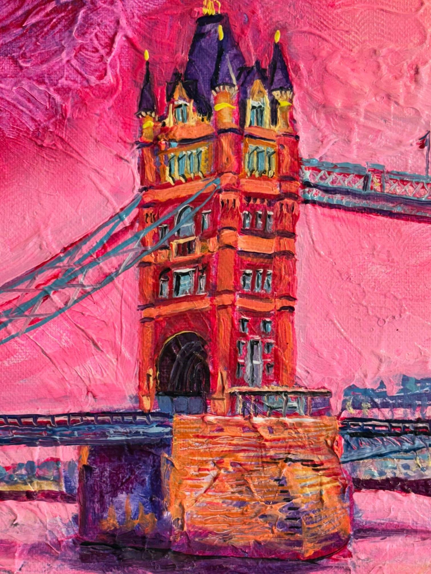Tower Bridge -original modern London cityscape oil painting- contemporary art - Abstract Painting by Lisa Bisbee