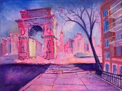 Arco de Washington Square- pintura original moderna de paisaje urbano de NY - arte contemporáneo