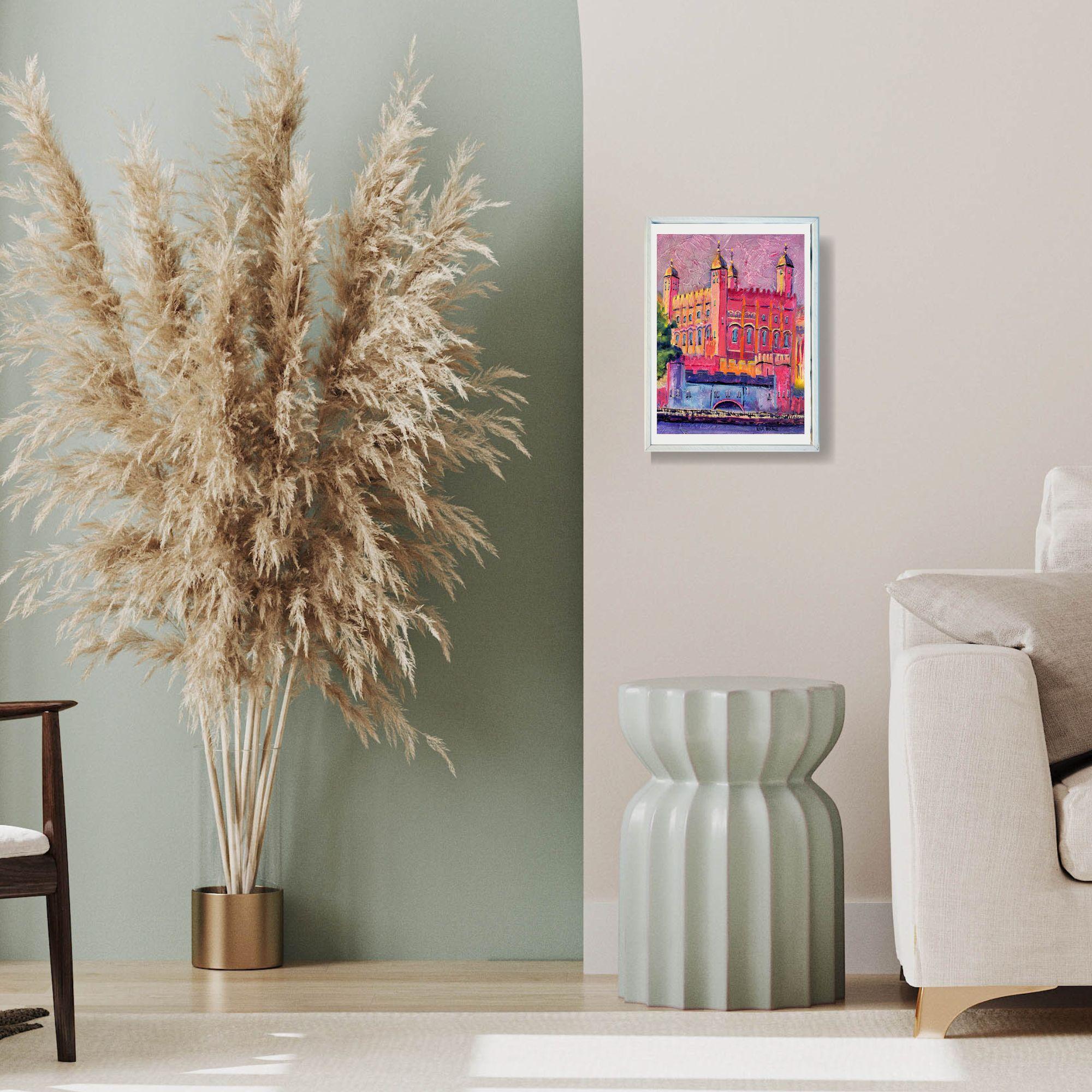 White Tower-original modern London cityscape oil painting-contemporary art - Painting by Lisa Bisbee