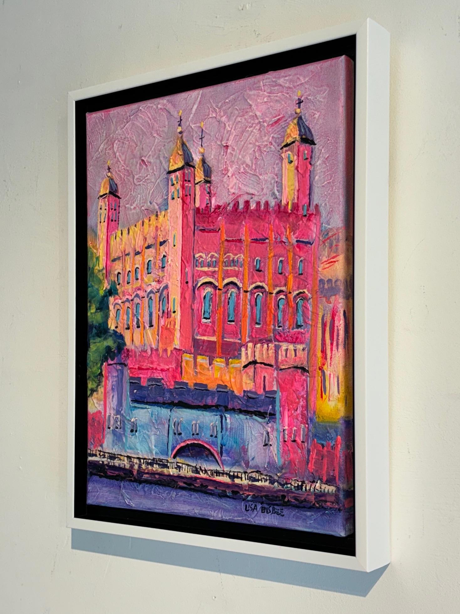 White Tower-original modern London cityscape oil painting-contemporary art - Abstract Painting by Lisa Bisbee