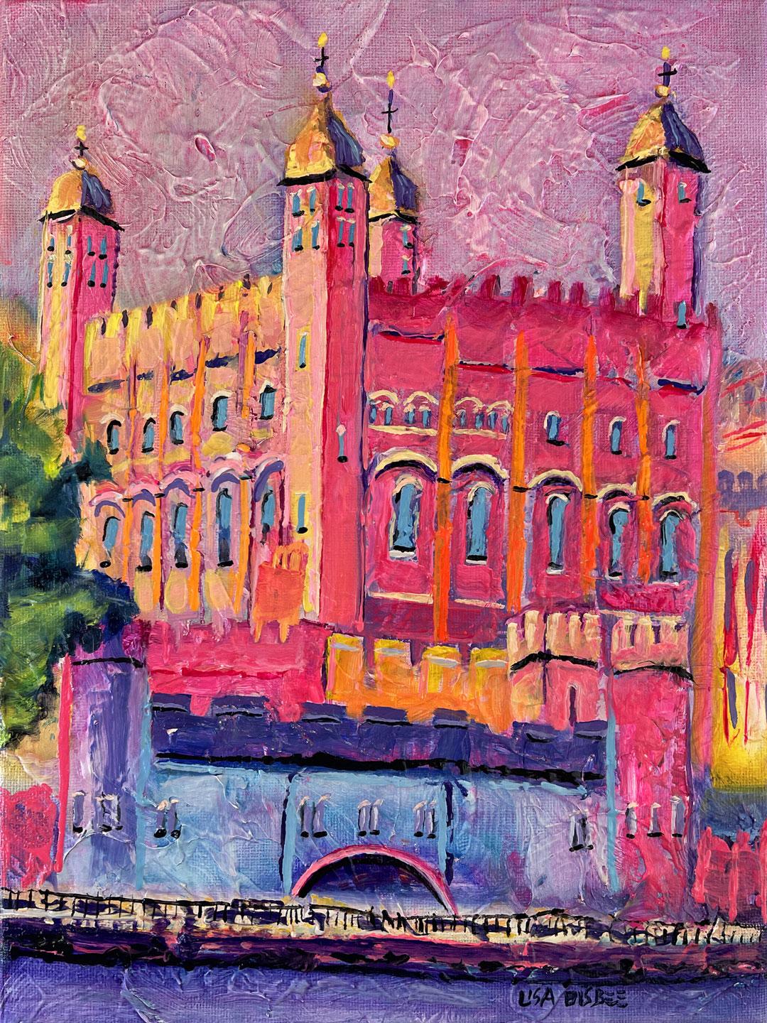 Lisa Bisbee Landscape Painting - White Tower-original modern London cityscape oil painting-contemporary art