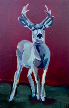 Cerf sur rouge foncé