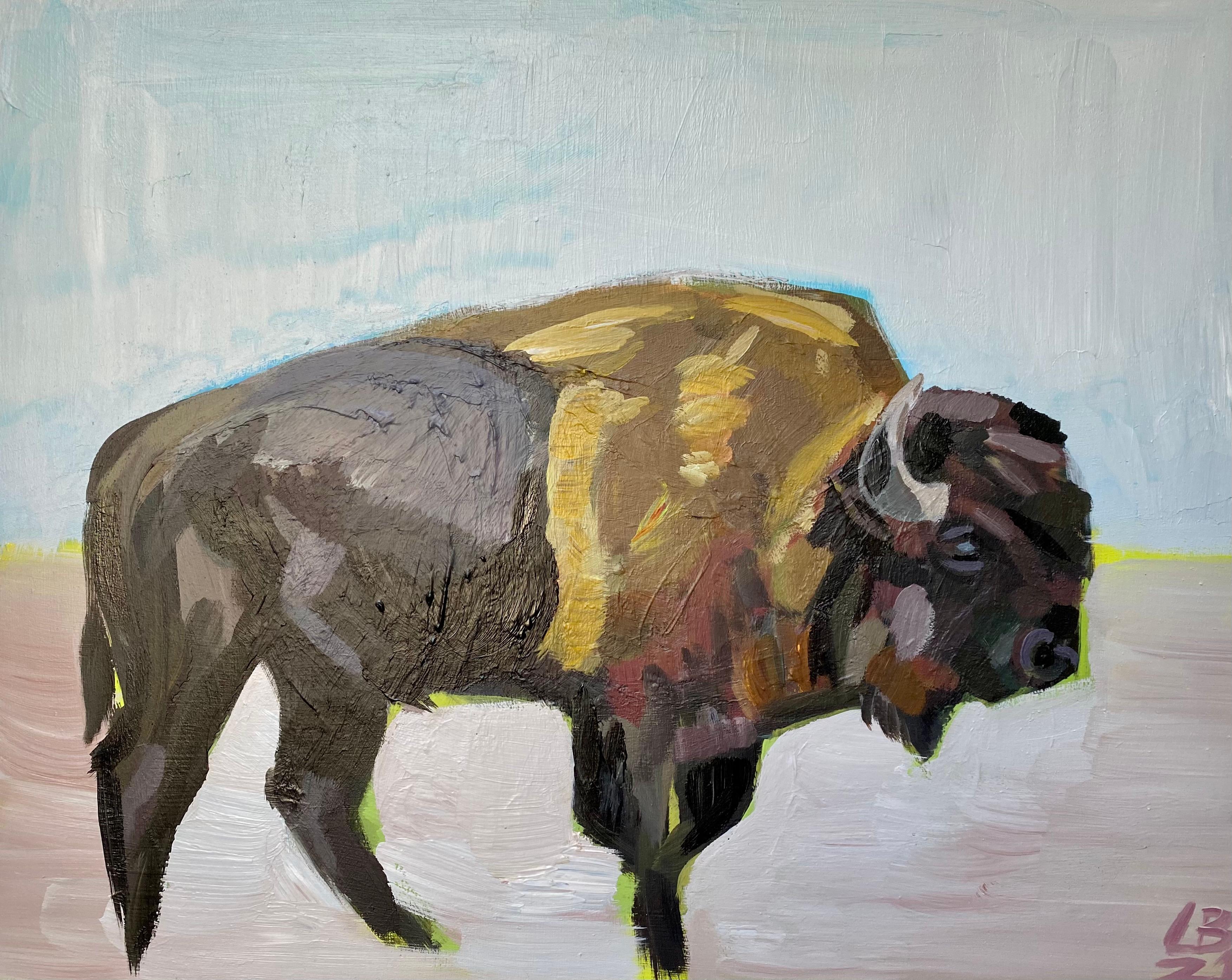 Lisa Bostwick Animal Painting - Winter Bison