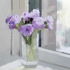 Lisa Breslow "Purple Flowers" -- Floral Still Life Oil Painting on Panel