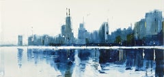 Lisa Breslow "Skyline 3" - Impressionist Cityscape Monotype 
