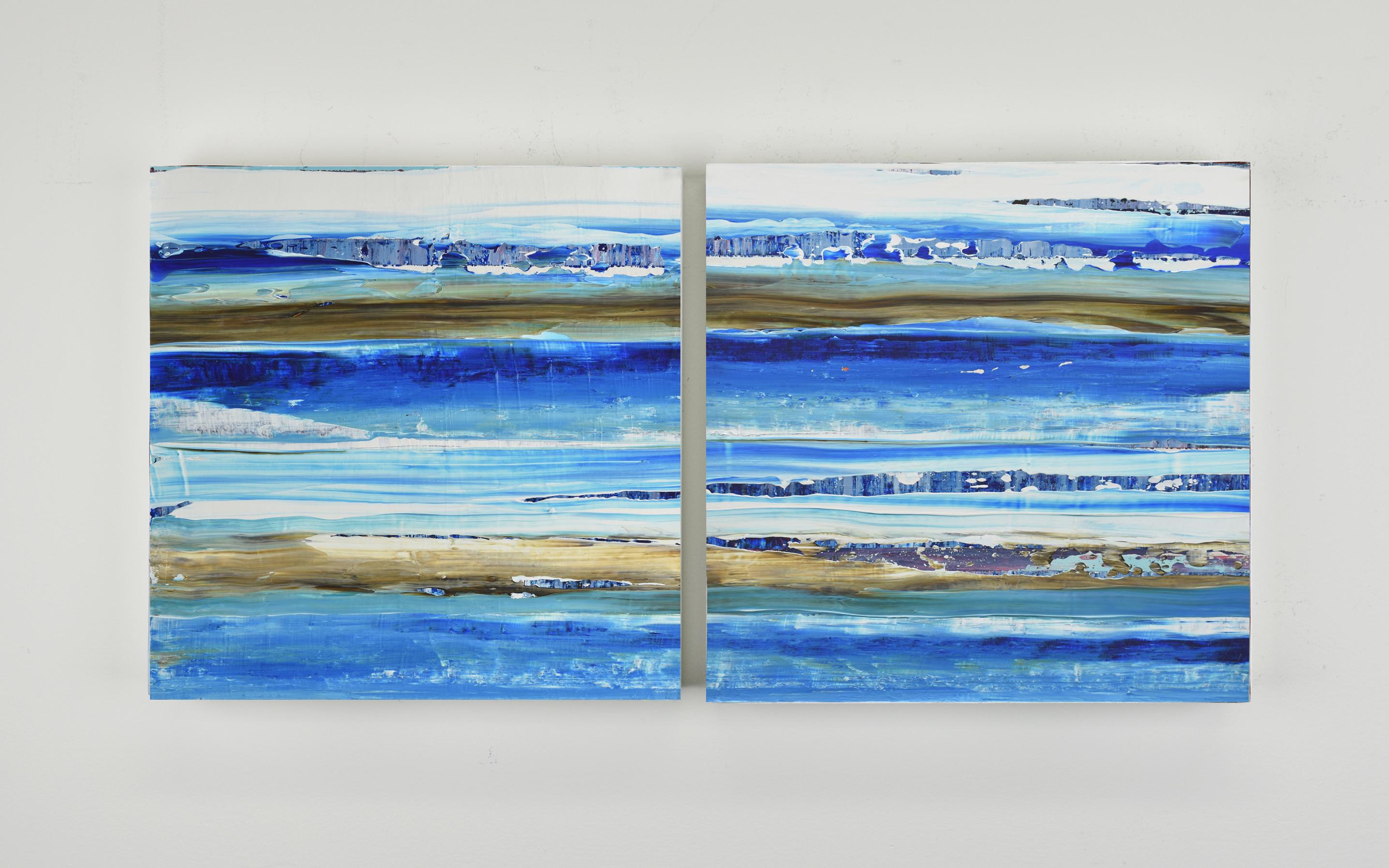 <p>Artist Comments<br /> Part of artist Lisa Carney's Aqua series inspired by the Chaleur Bay in Canada where she grew up. Lisa layered a rich palette of blues, greens, purple and white to build her abstract representation of the gentle waves across