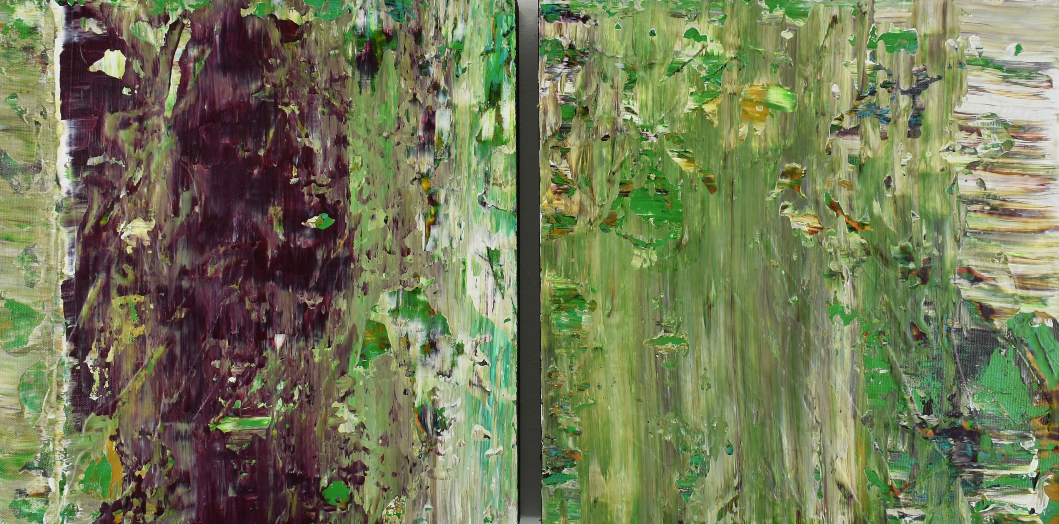 Lisa Carney Abstract Painting - Aubergine + Green Haze