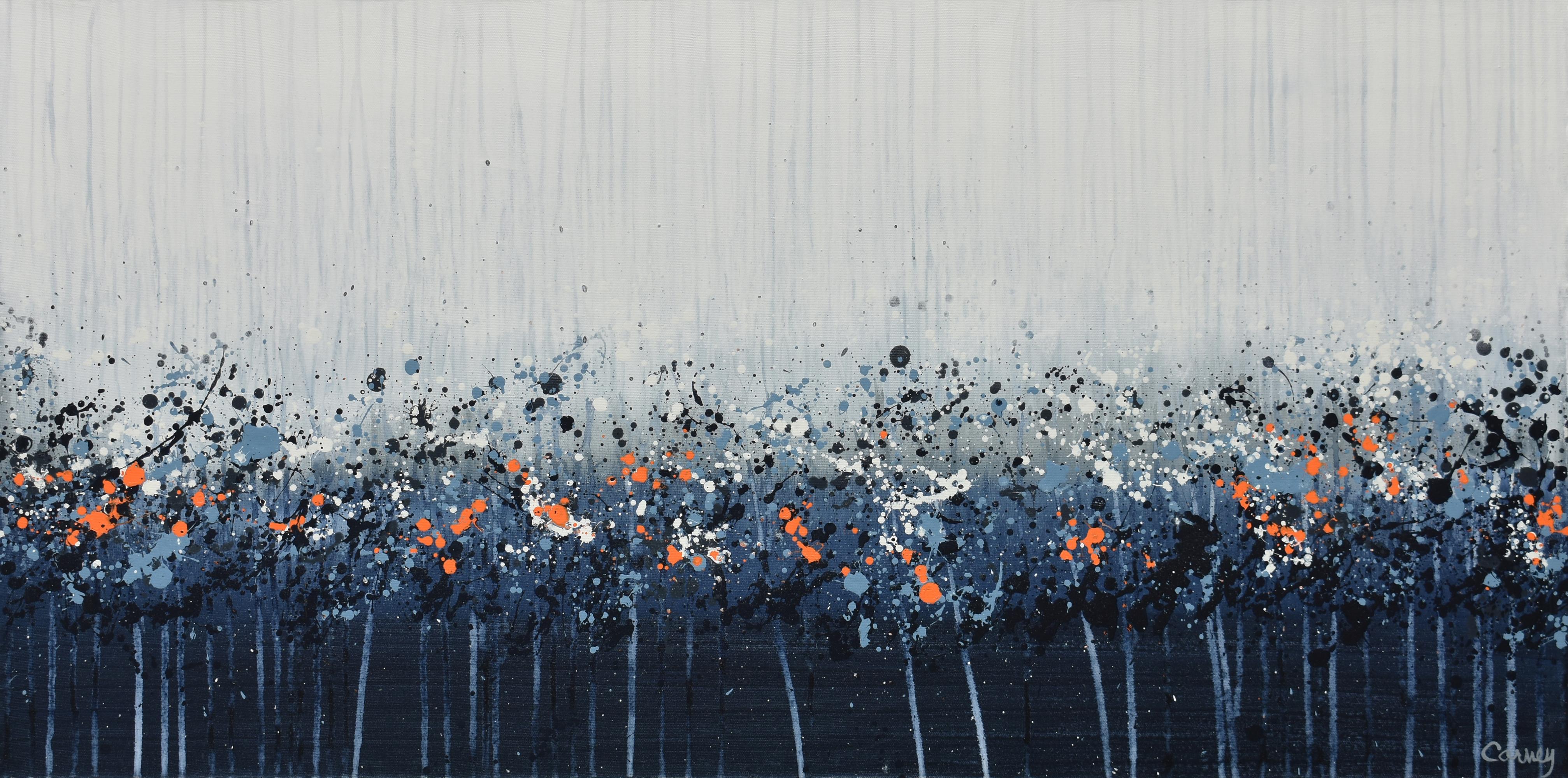 <p>Artist Comments<br />Part of artist Lisa Carney's GeoFlora series of intensely mesmerizing blossoms. She shares floral abstractions in a soothing atmospheric scene inspired by ocean mist. Bursts of orange, white, and blue-gray splatter along the