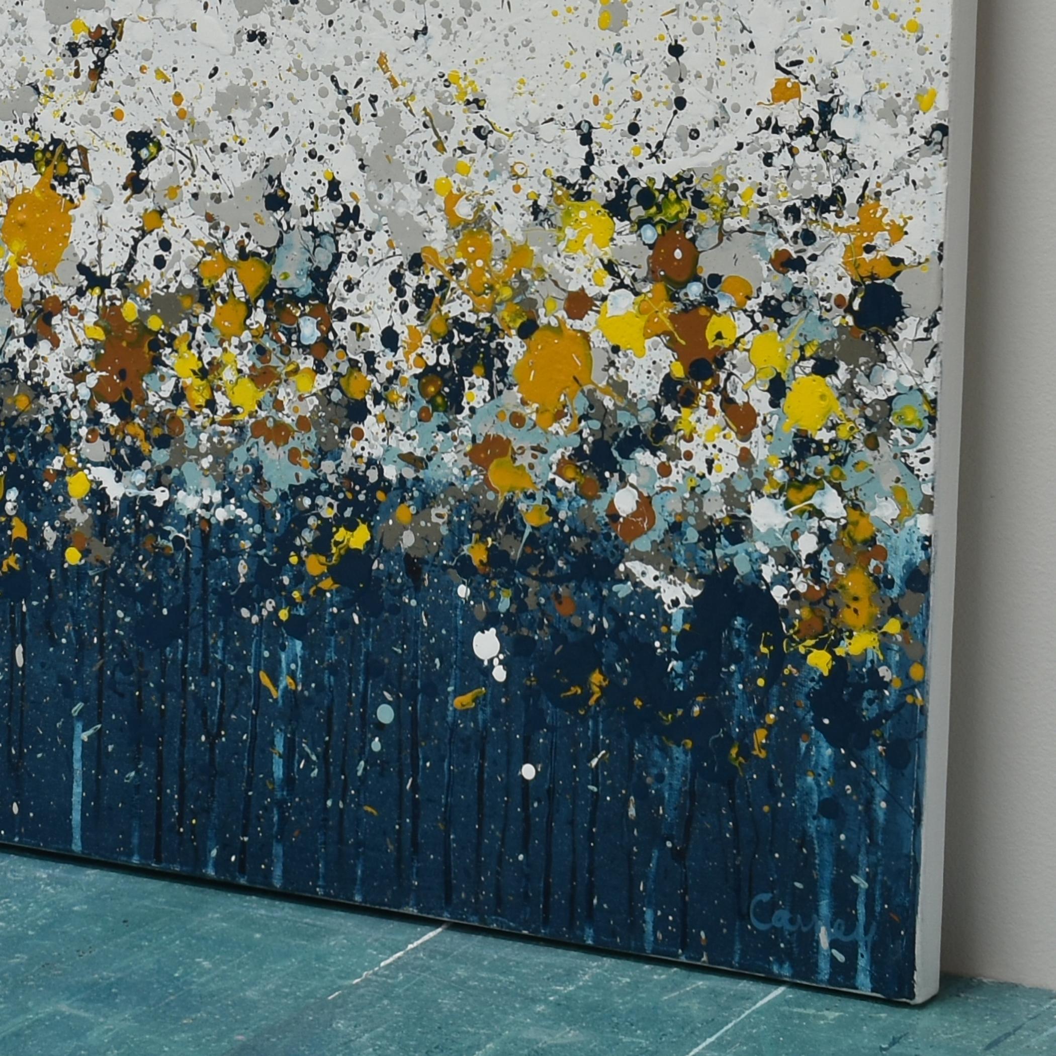 Jardin de daffodils, peinture abstraite - Gris Abstract Painting par Lisa Carney