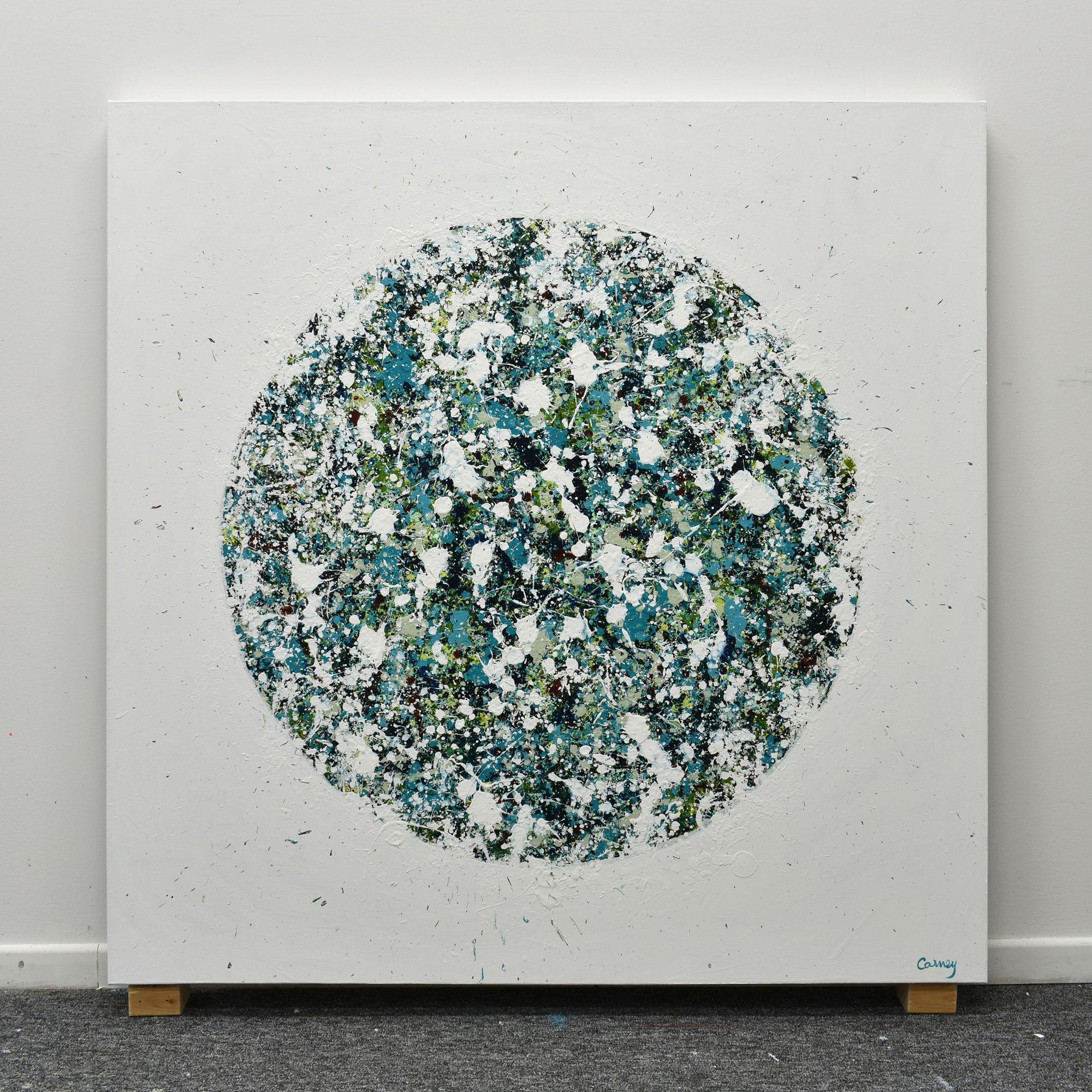 Emerald Burst, Painting, Acrylic on Canvas - Gray Abstract Painting by Lisa Carney