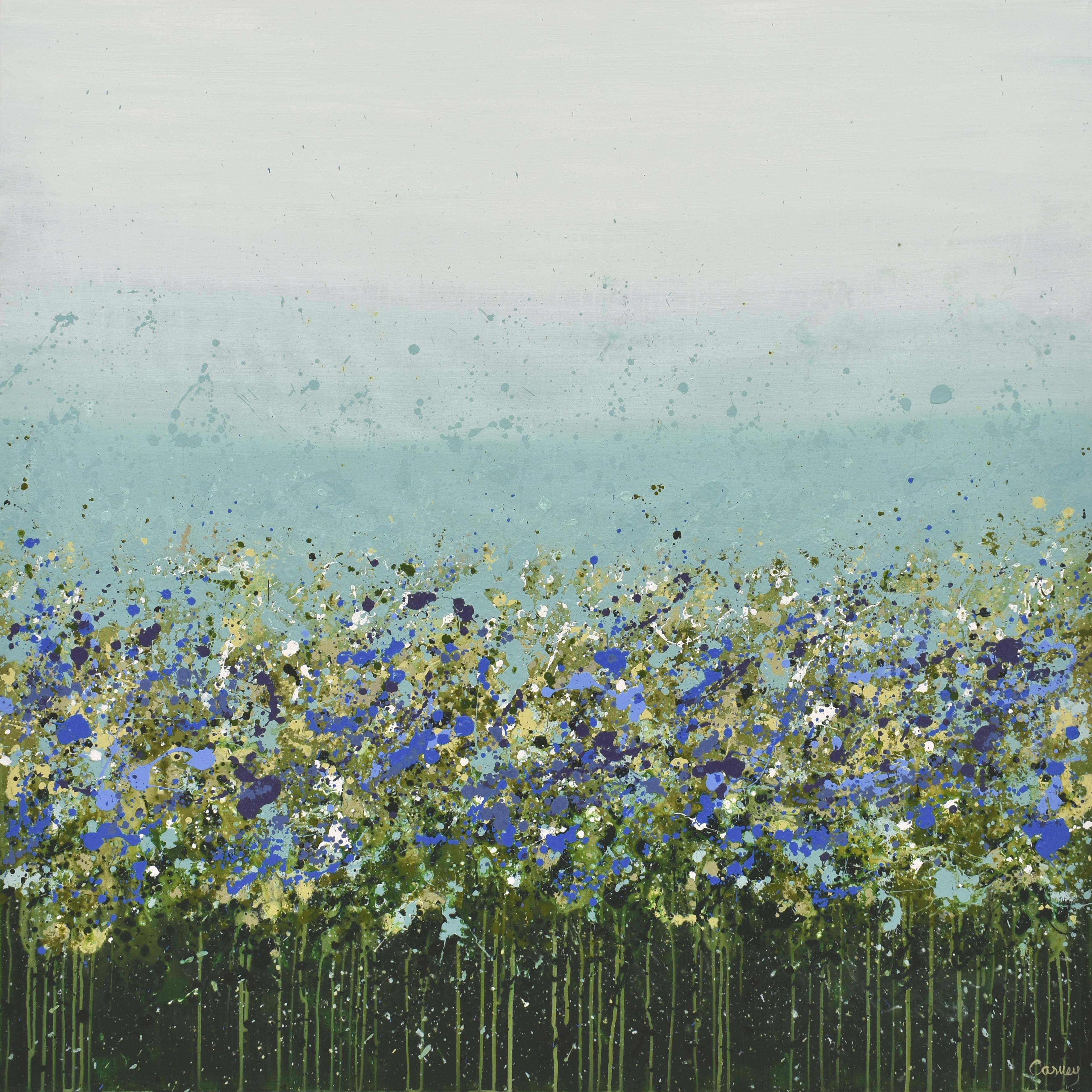 <p>Artist Comments<br>The artwork captures the essence of a blooming rural landscape, bringing the charm of a meadow garden to life. Dark green foliage and soft sky highlight the purple wildflowers. The piece embodies tranquility by blending