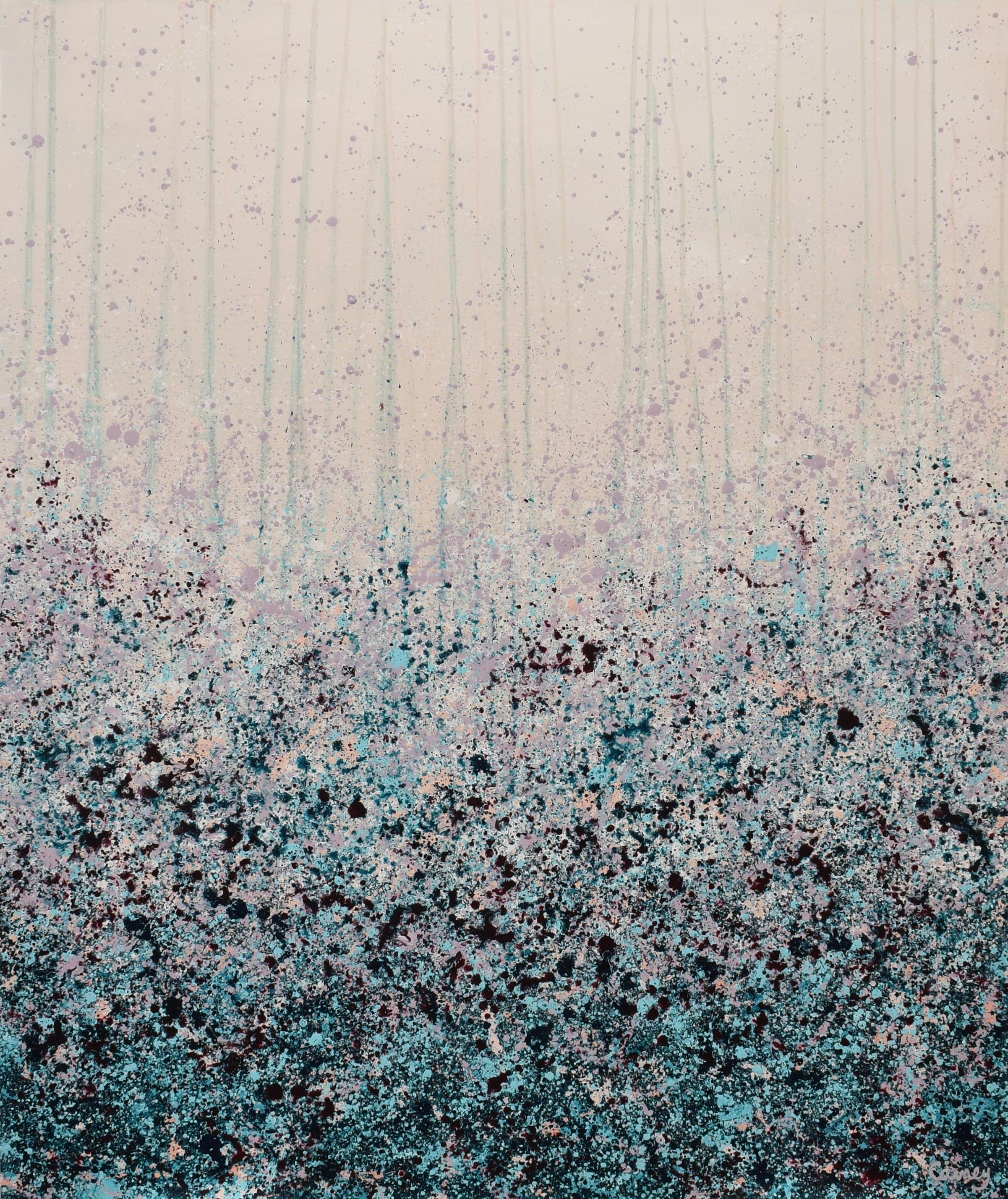 <p>Artist Comments<br>Artist Lisa Carney expresses an abstract floral piece with glorious pops of teal and mauve. She depicts a dramatic lush garden in cool refreshing hues. Wildflower-covered fields and sea corals sprawl the mesmerizing