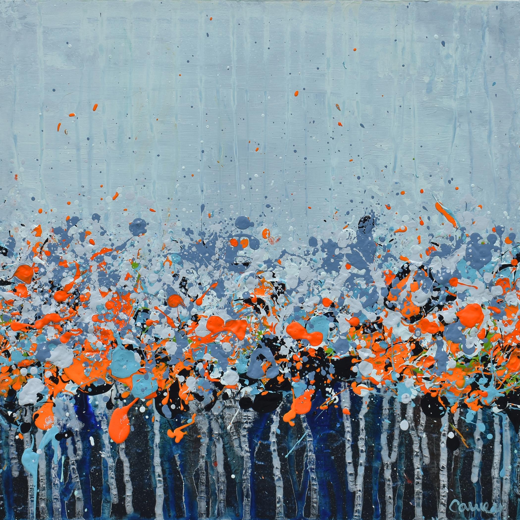 <p>Artist Comments<br />An abstract meadow unfurls with a striking balance of various shades of blue. Pops of orange complement the scene. The interplay of colors creates a dynamic sense of movement and vitality, echoing the vibrant essence of