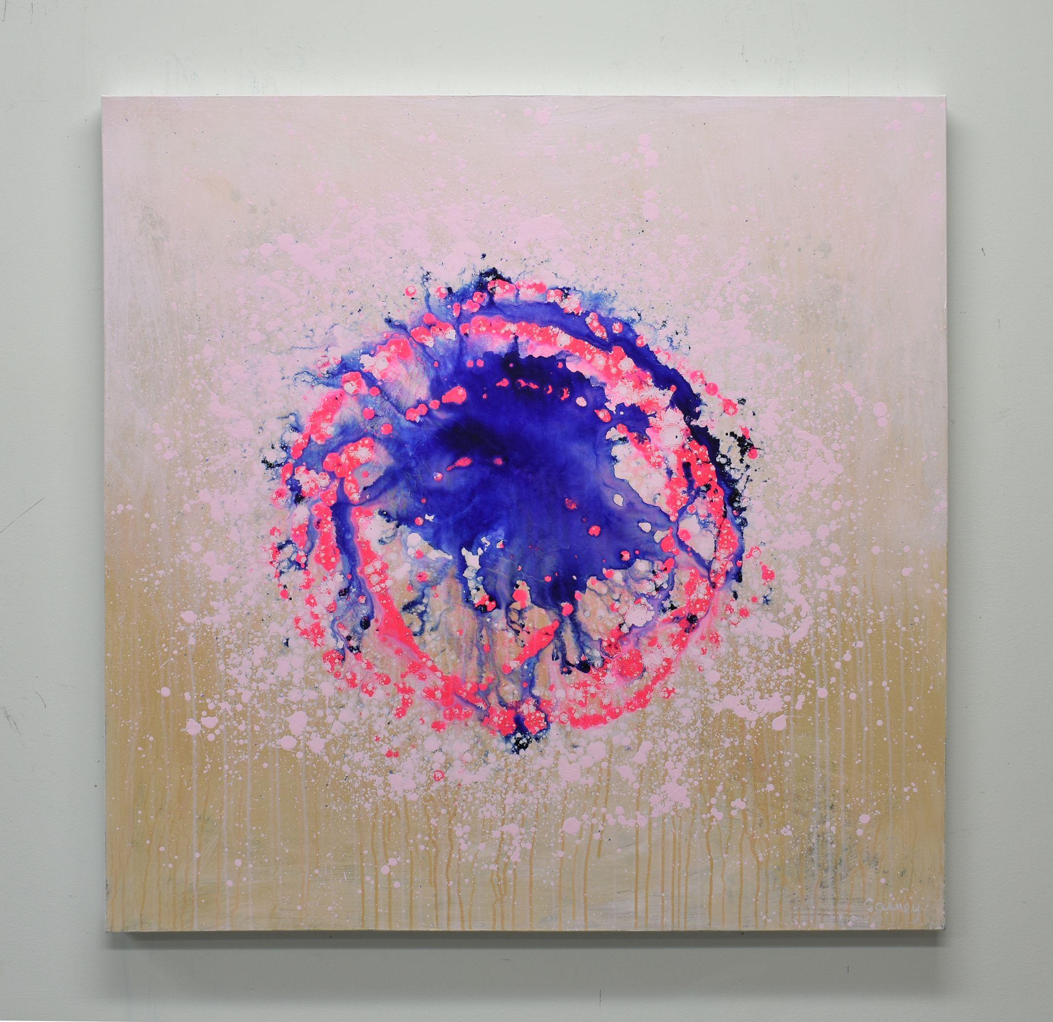 Pink Burst, Painting, Acrylic on Canvas - Brown Abstract Painting by Lisa Carney