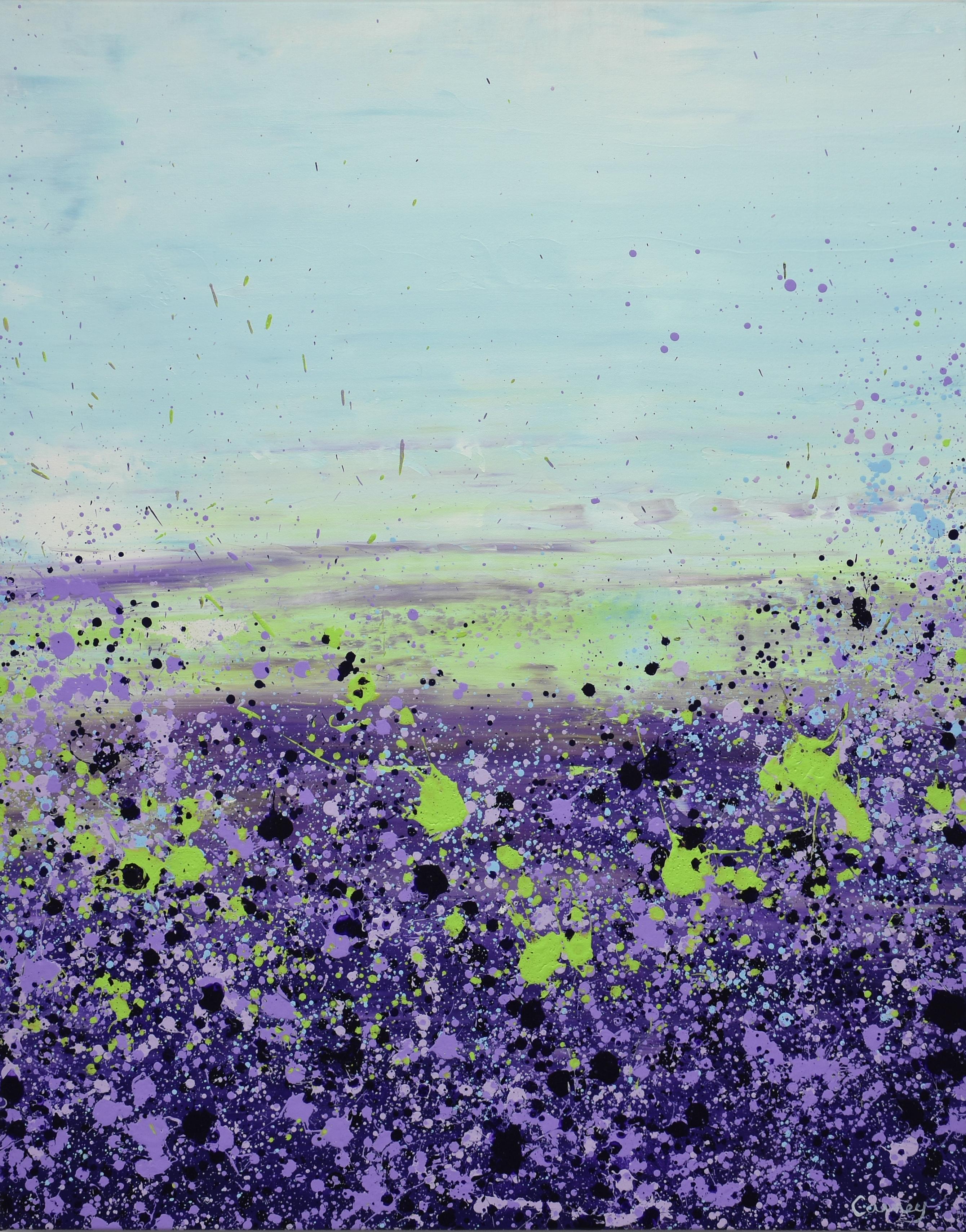<p>Artist Comments<br>Artist Lisa Carney exhibits a floral abstract of deep purple and green foliage. Part of her ongoing GeoFlora series of dynamic abstractions comprised of drips and splatters. The composition features stunning shades of blue,