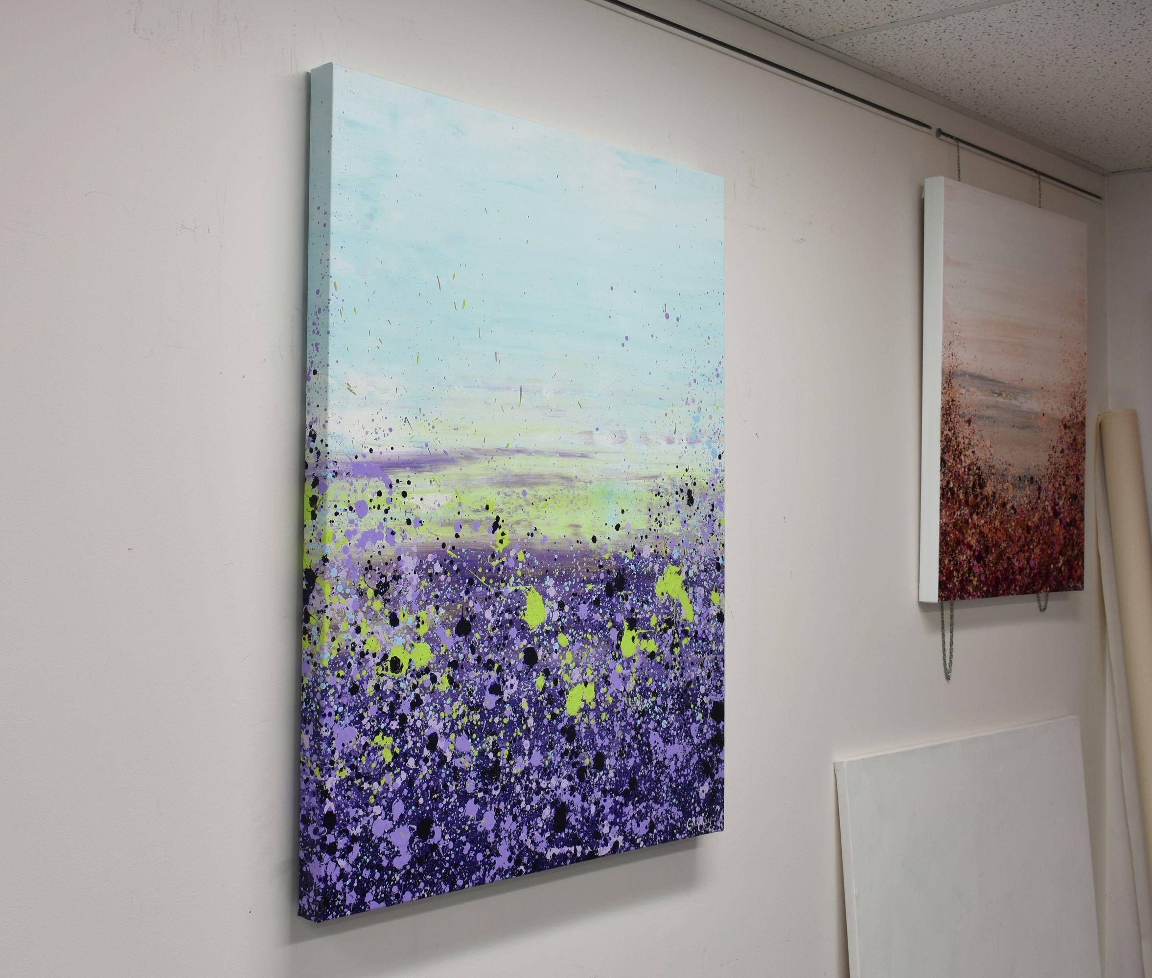 â€œPurple Prairie Cloverâ€ is a floral abstract painting in acrylic on canvas. It was created in beautiful shades of blue, purple and green.    This painting is from the 