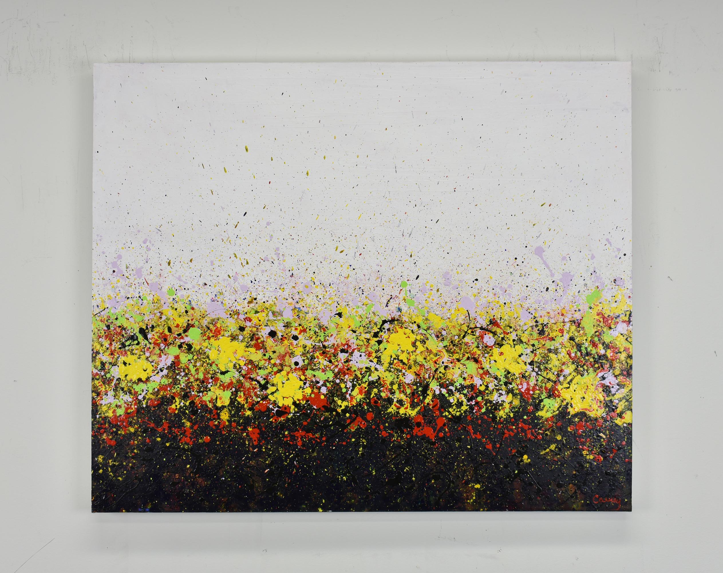 <p>Artist Comments<br />Energetic splatters of yellow, pale pink, red and black bring to mind a spring hedgerow. Part of Lisa Carney's signature GeoFlora series, a collection of abstracted botanical paintings where she uses drip and splash