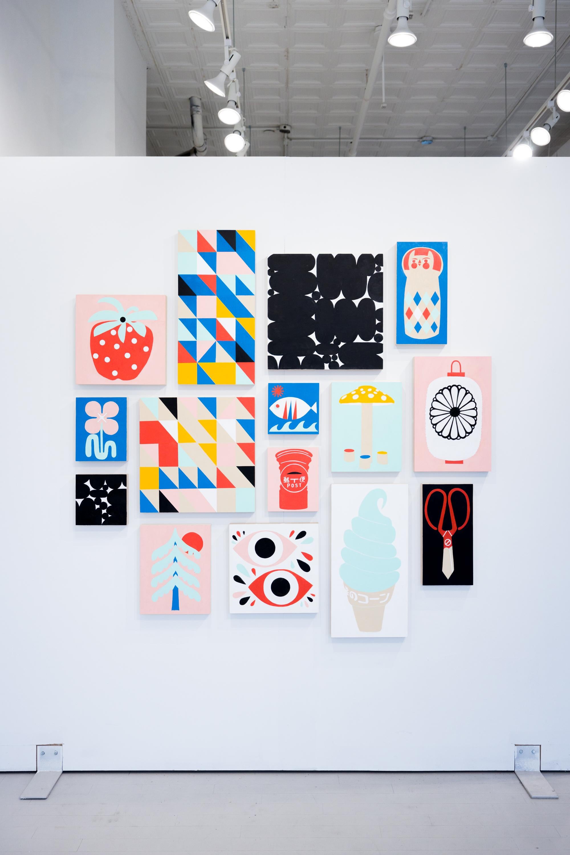 « Kokeshi Doll », motif de poupée, motifs géométriques, acrylique sur bois 7