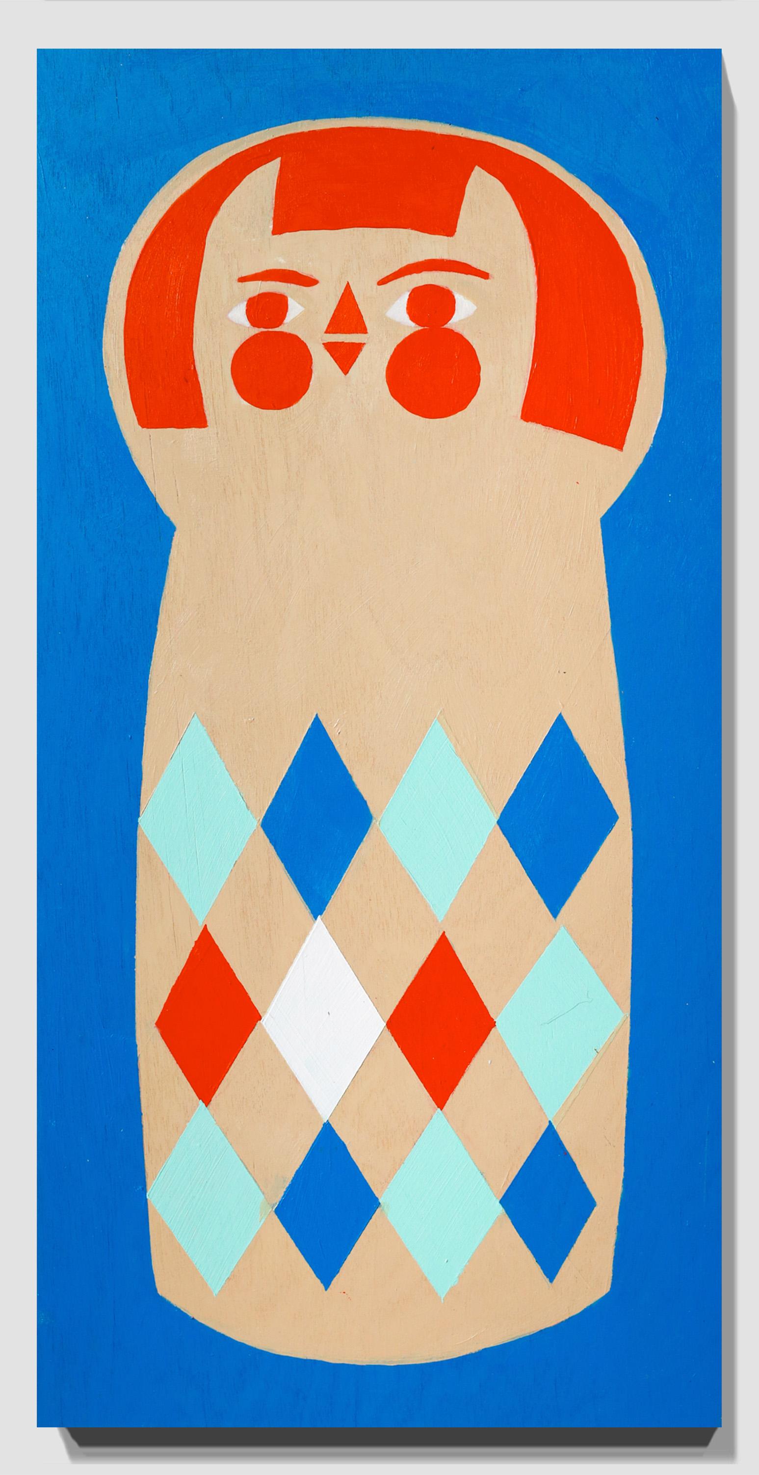 « Kokeshi Doll », motif de poupée, motifs géométriques, acrylique sur bois 5