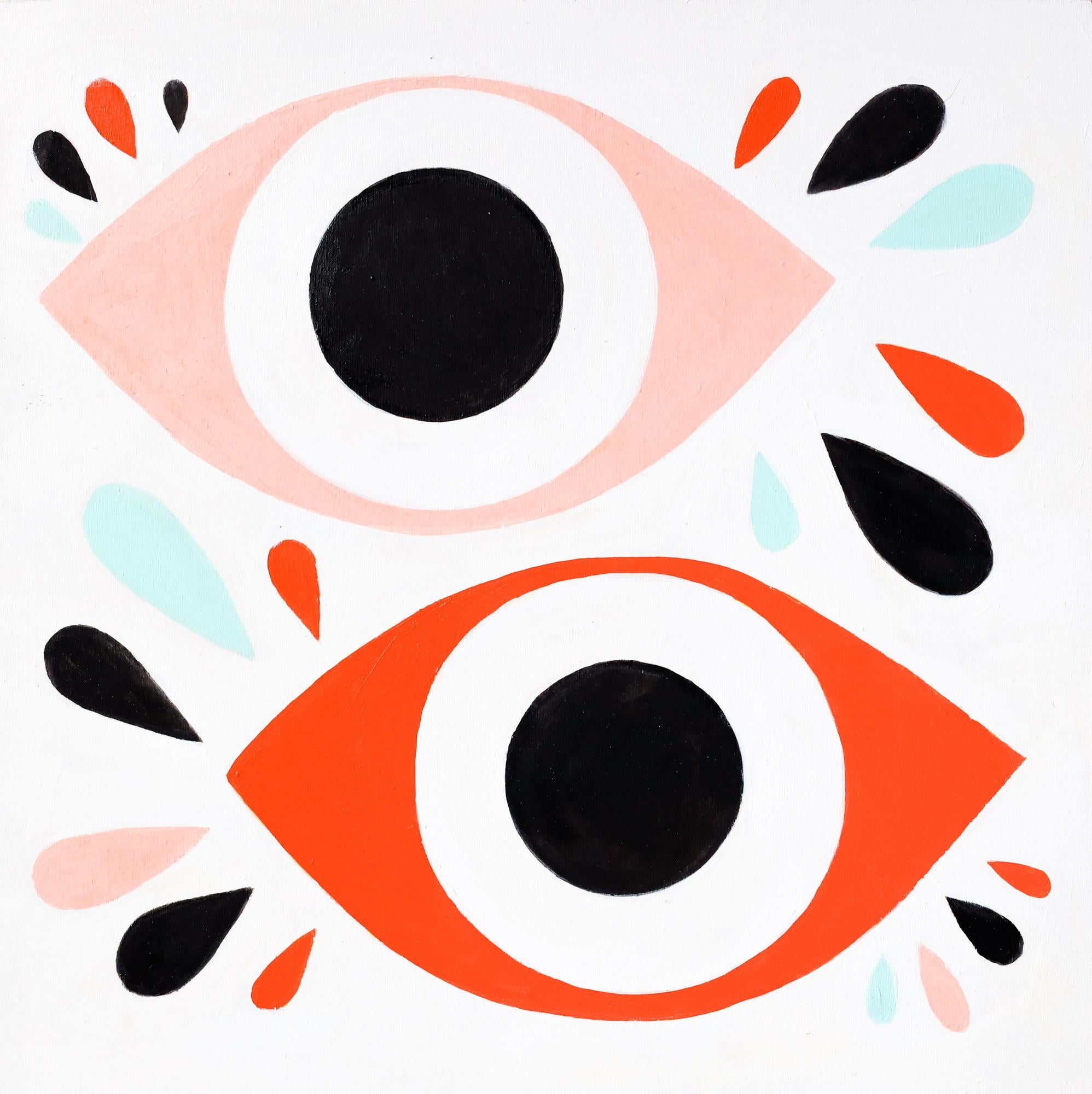 "Bright Eyes" Eyes Motif, Illustration, Acrylic on Wood - Art by Lisa Congdon