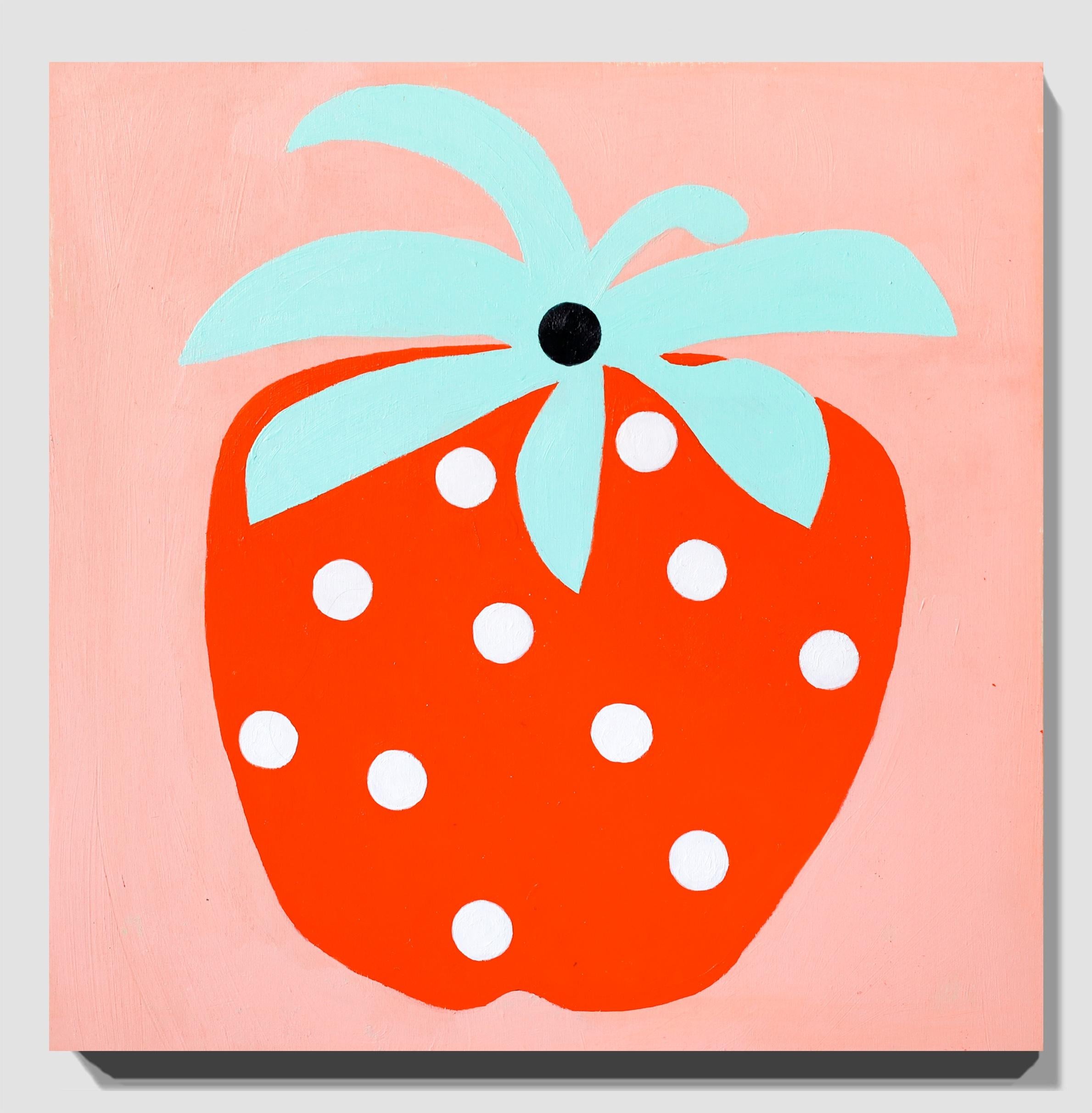 „Erdbeer“, Obstmotiv, Illustration, Acryl auf Holz 3