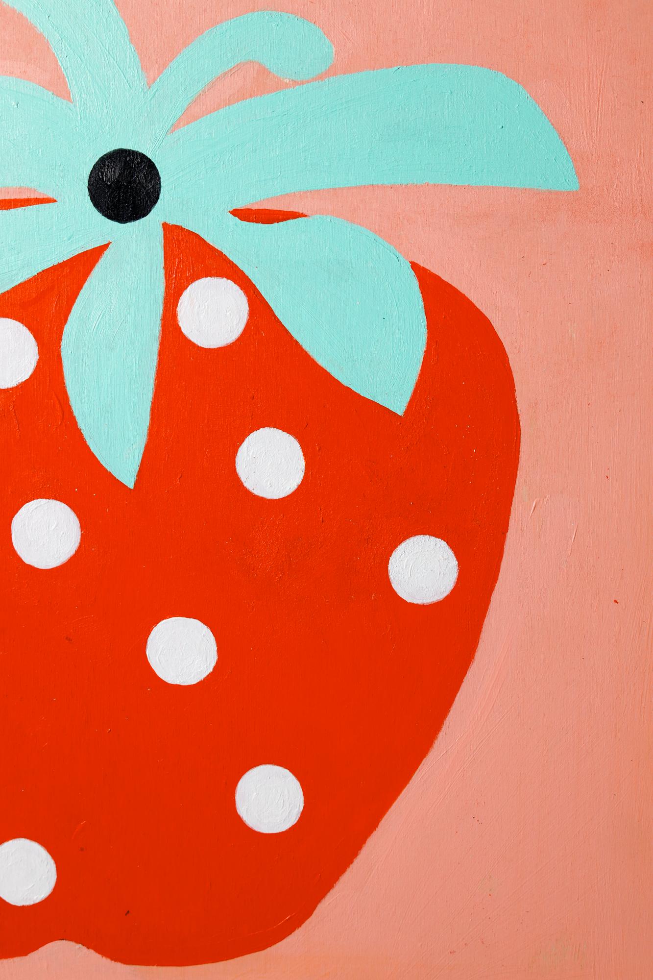 „Erdbeer“, Obstmotiv, Illustration, Acryl auf Holz 1