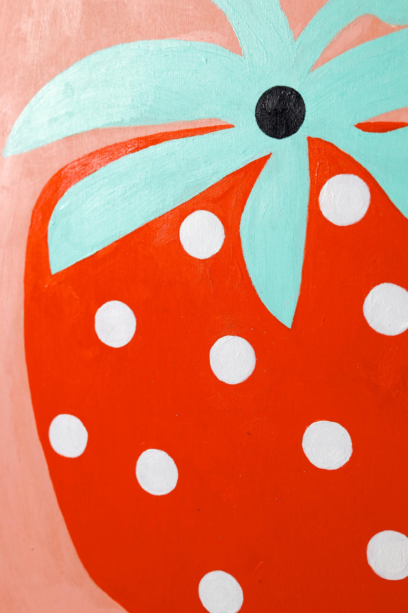 „Erdbeer“, Obstmotiv, Illustration, Acryl auf Holz 2