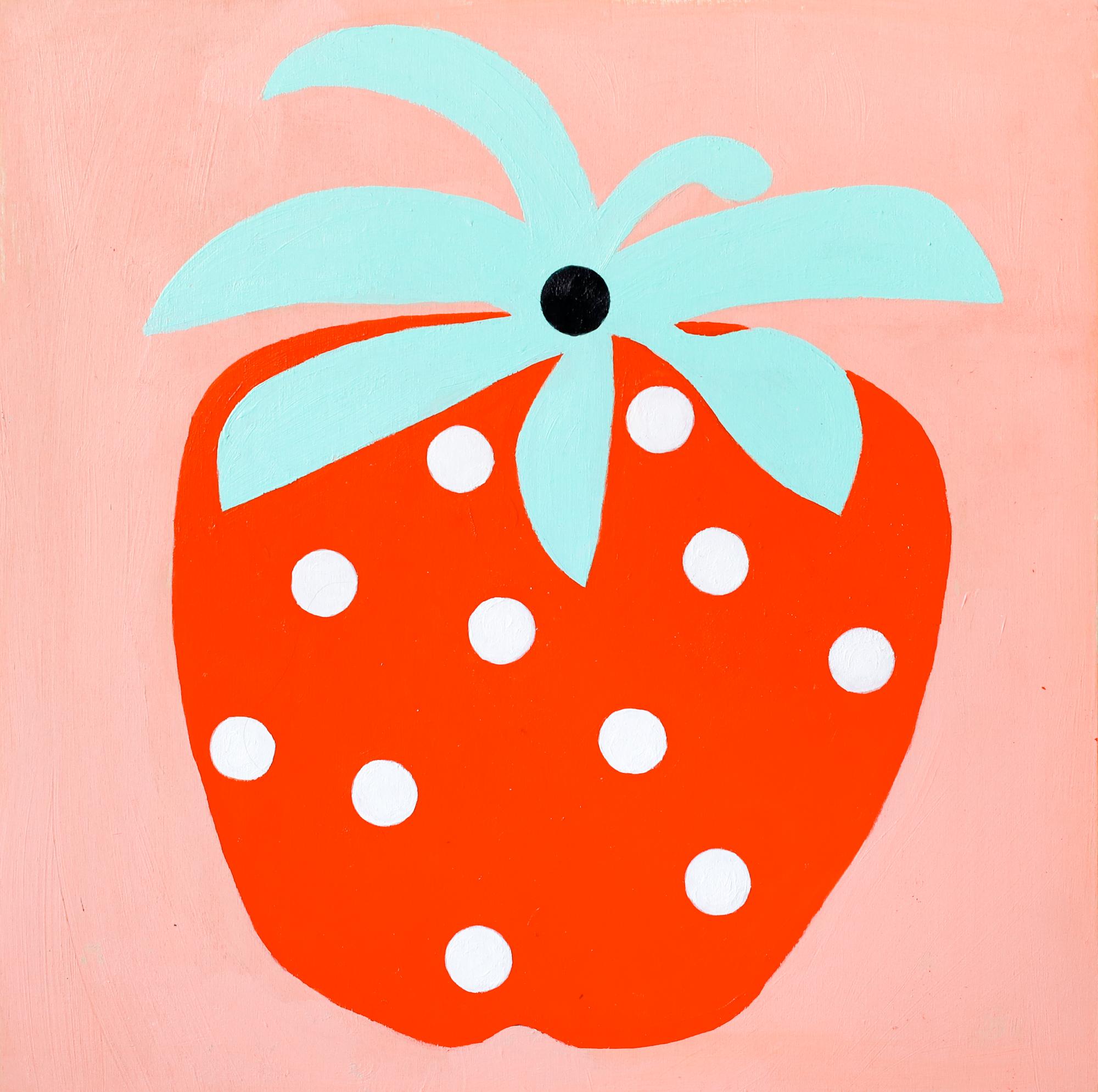„Erdbeer“, Obstmotiv, Illustration, Acryl auf Holz