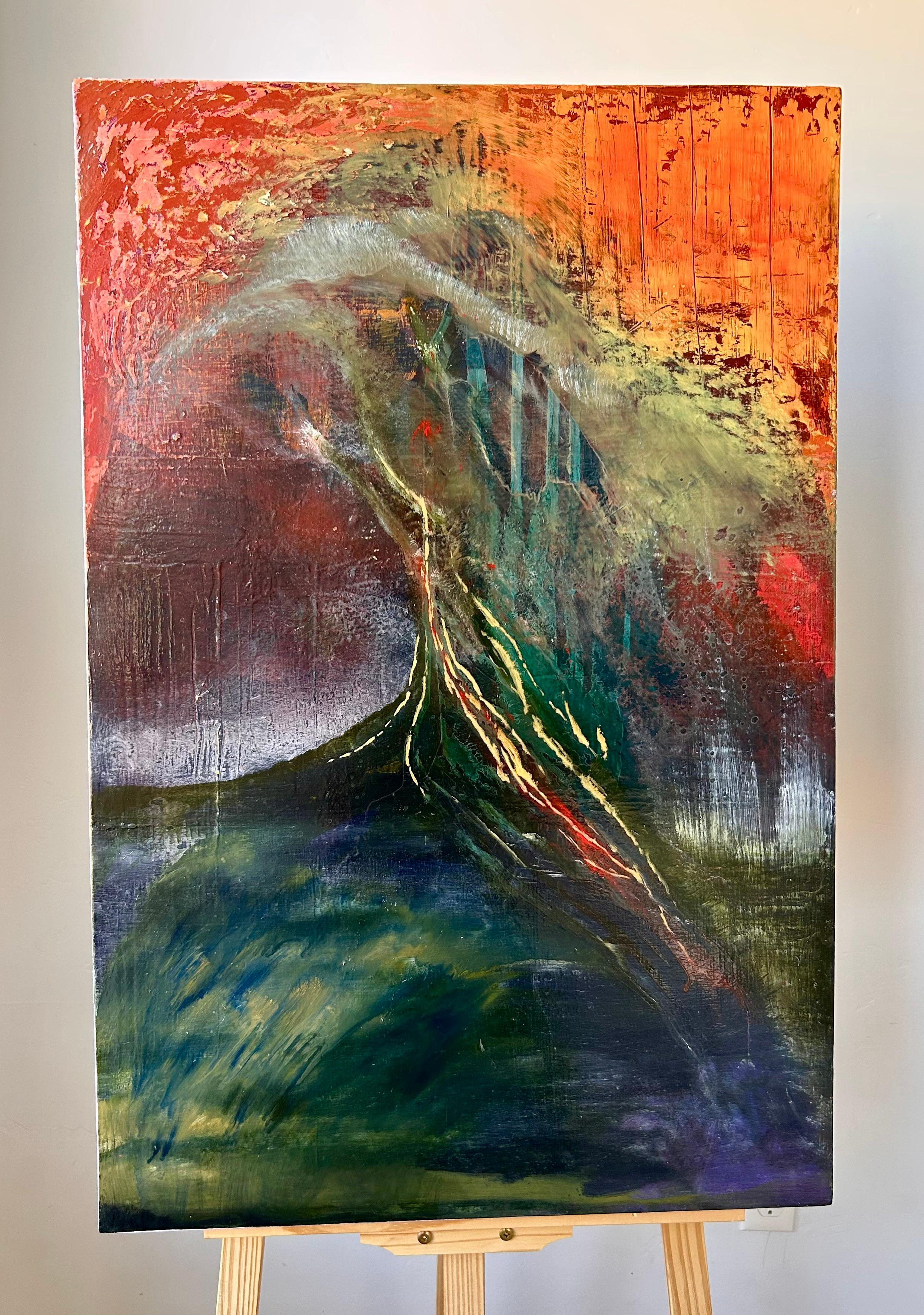 Un appel de secours, peinture à l'huile abstraite - Abstrait Painting par Lisa Crosby