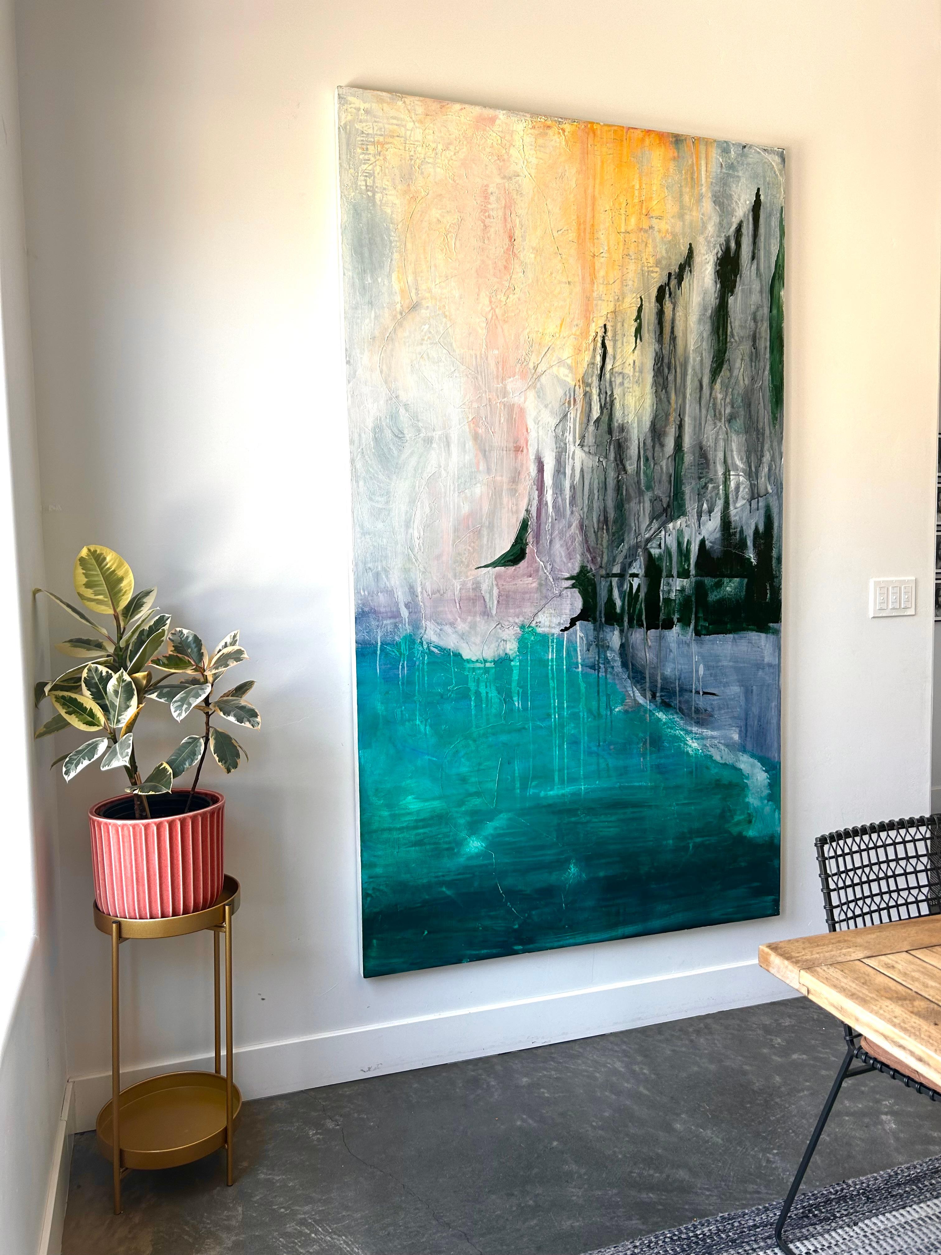 Début à Kalalau, peinture à l'huile abstraite - Abstrait Painting par Lisa Crosby