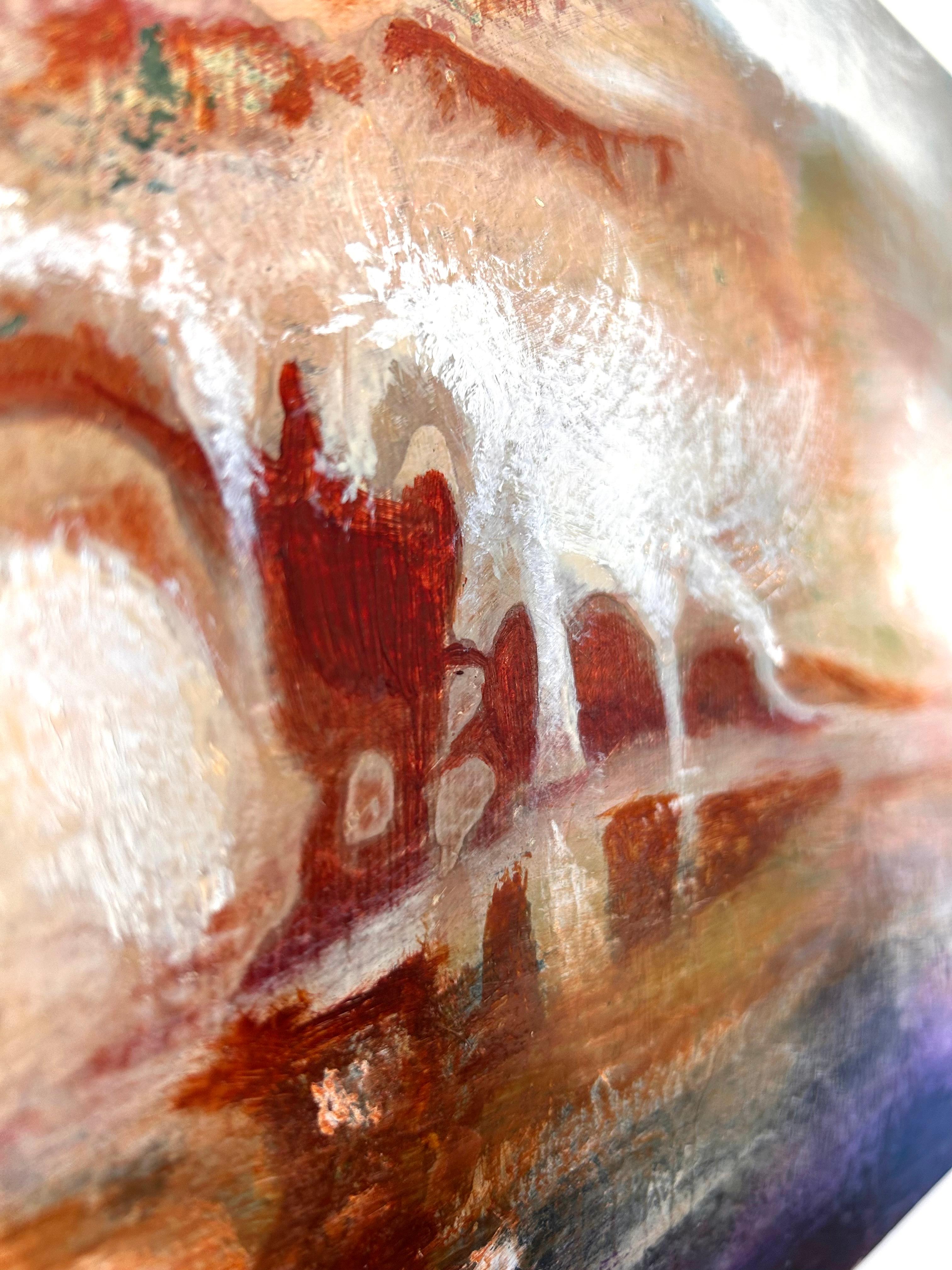 Réfléchir, peinture à l'huile abstraite - Beige Landscape Painting par Lisa Crosby