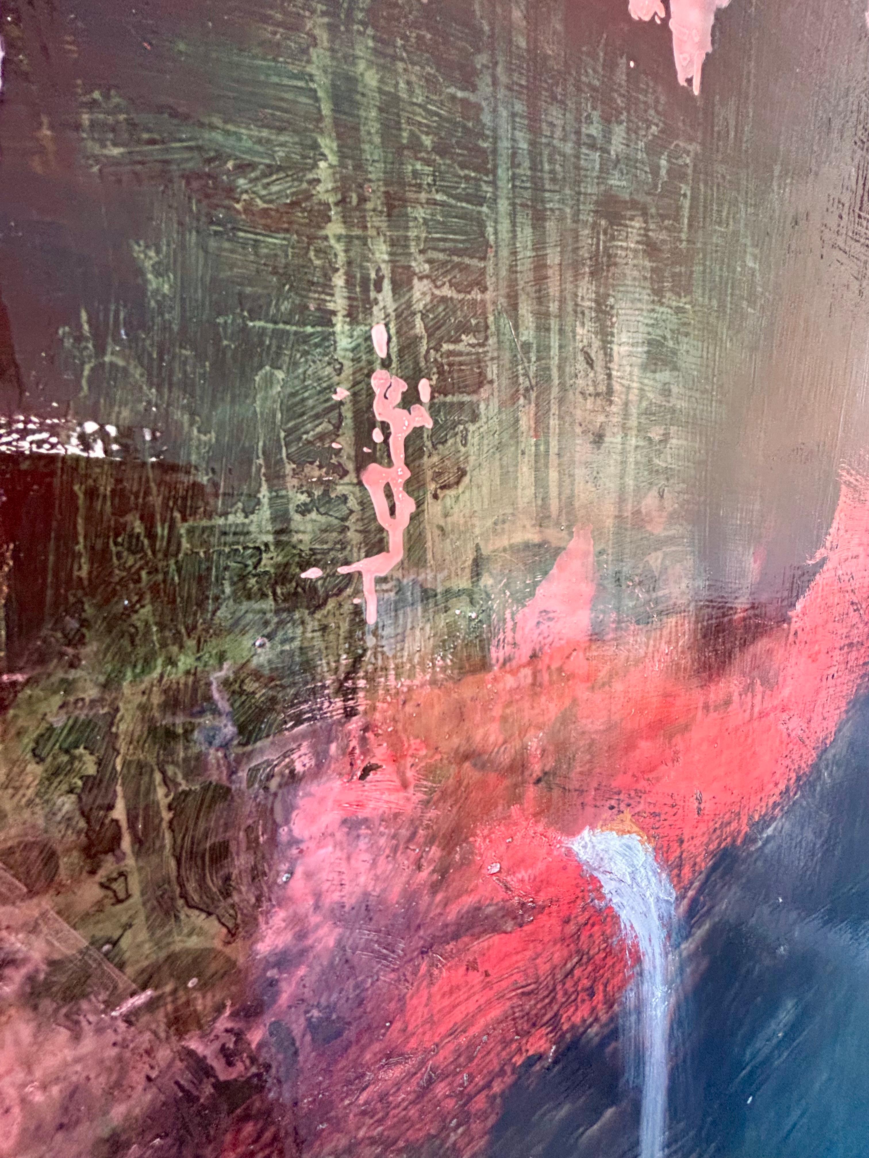 Un improbabile rinfresco, Pittura ad olio astratta - Abstract Painting Nero di Lisa Crosby