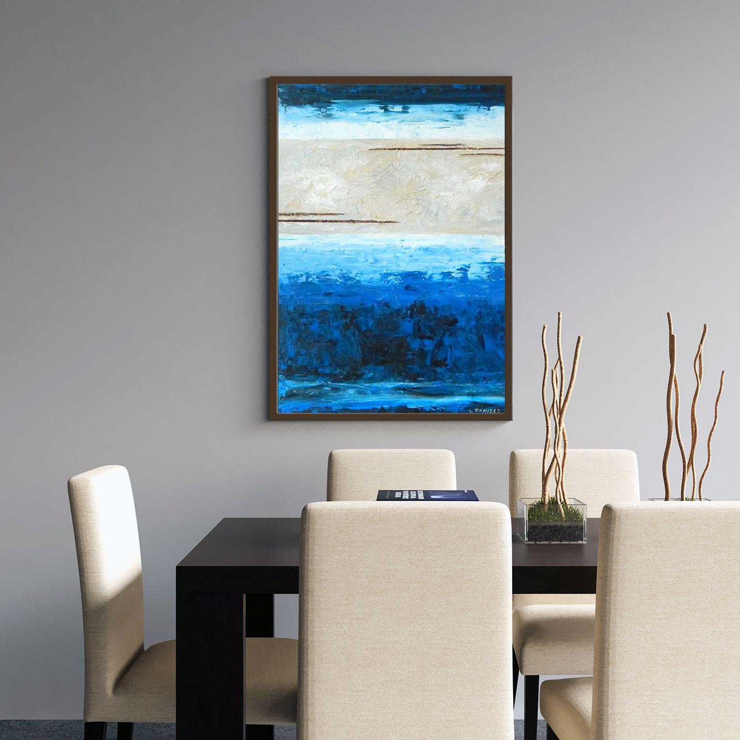Blue Danube - the painting - inspired by the waltz - inspired by the poem! Simplicity at its best, a cool rich blue addition to decor brings it all together! :: Painting :: Abstract :: This piece comes with an official certificate of authenticity