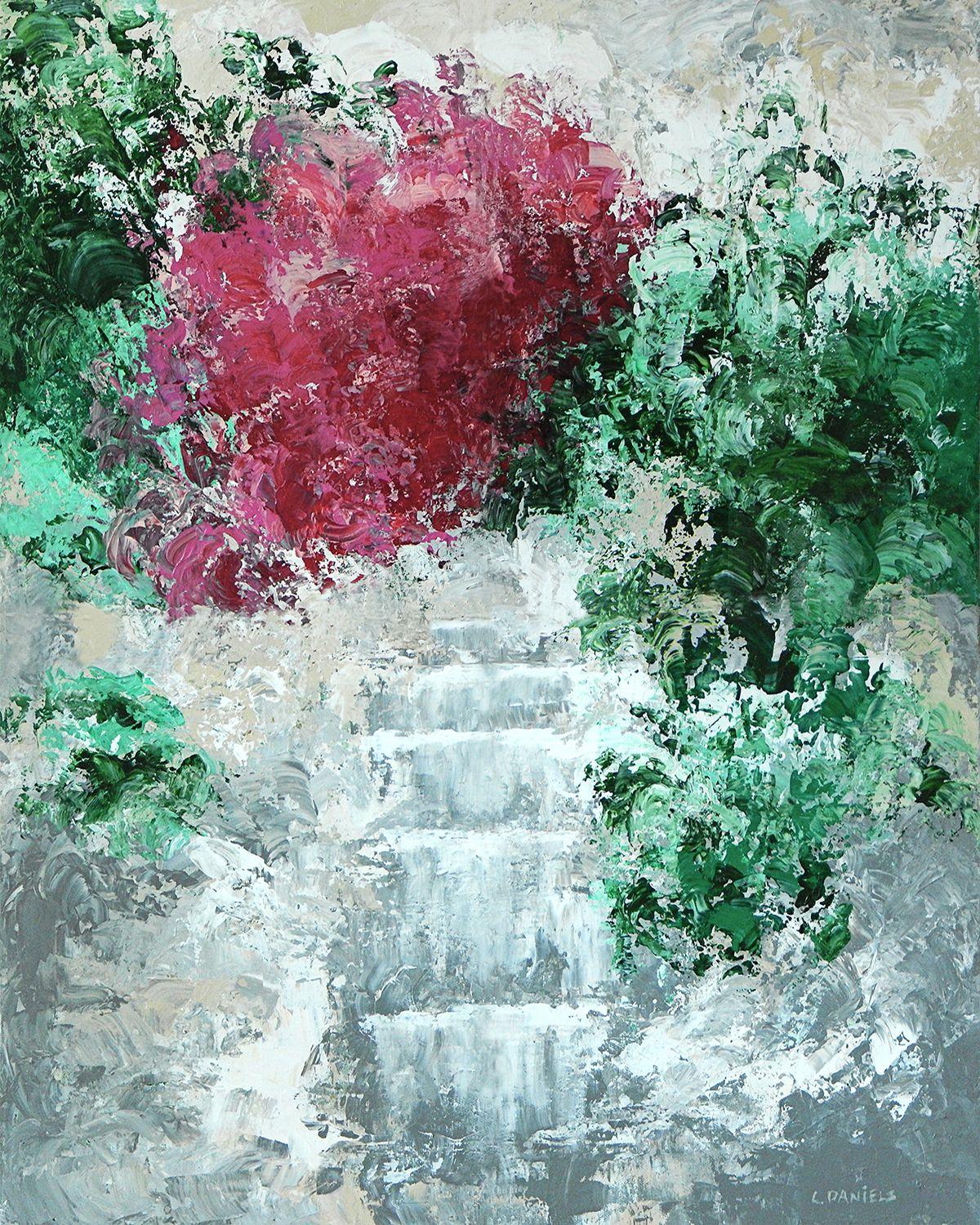 Smaller size with a big impression! Inspired by landscape with a beautiful magenta tree I wrote this poem to share my inspiration:  There is a tree that grew so tall  It stands next to a waterfall  Magenta leaves are painted on  An artist brush
