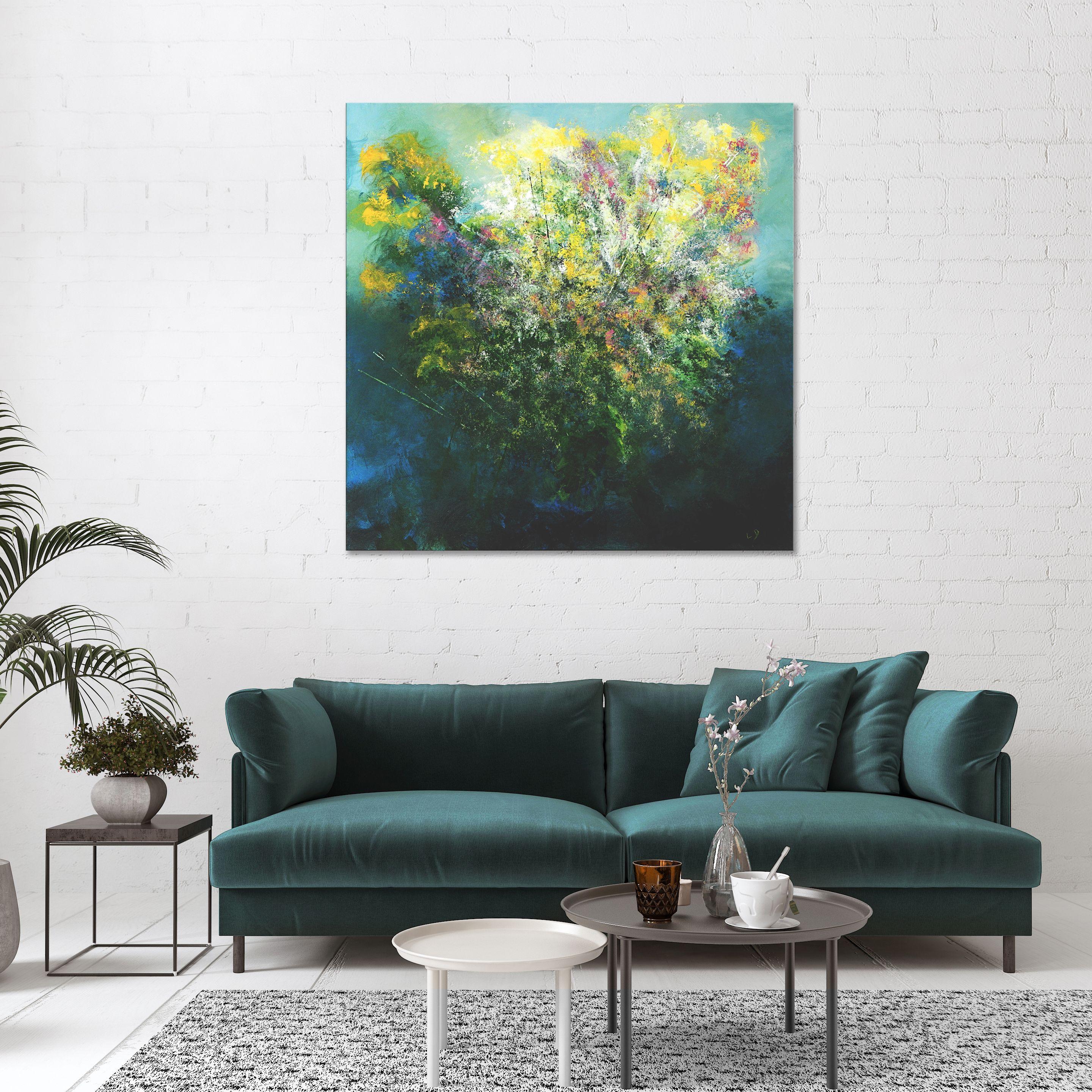 Floral iluminado por la luna, Pintura, Acrílico sobre lienzo - Painting Impresionista de Lisa Daniels