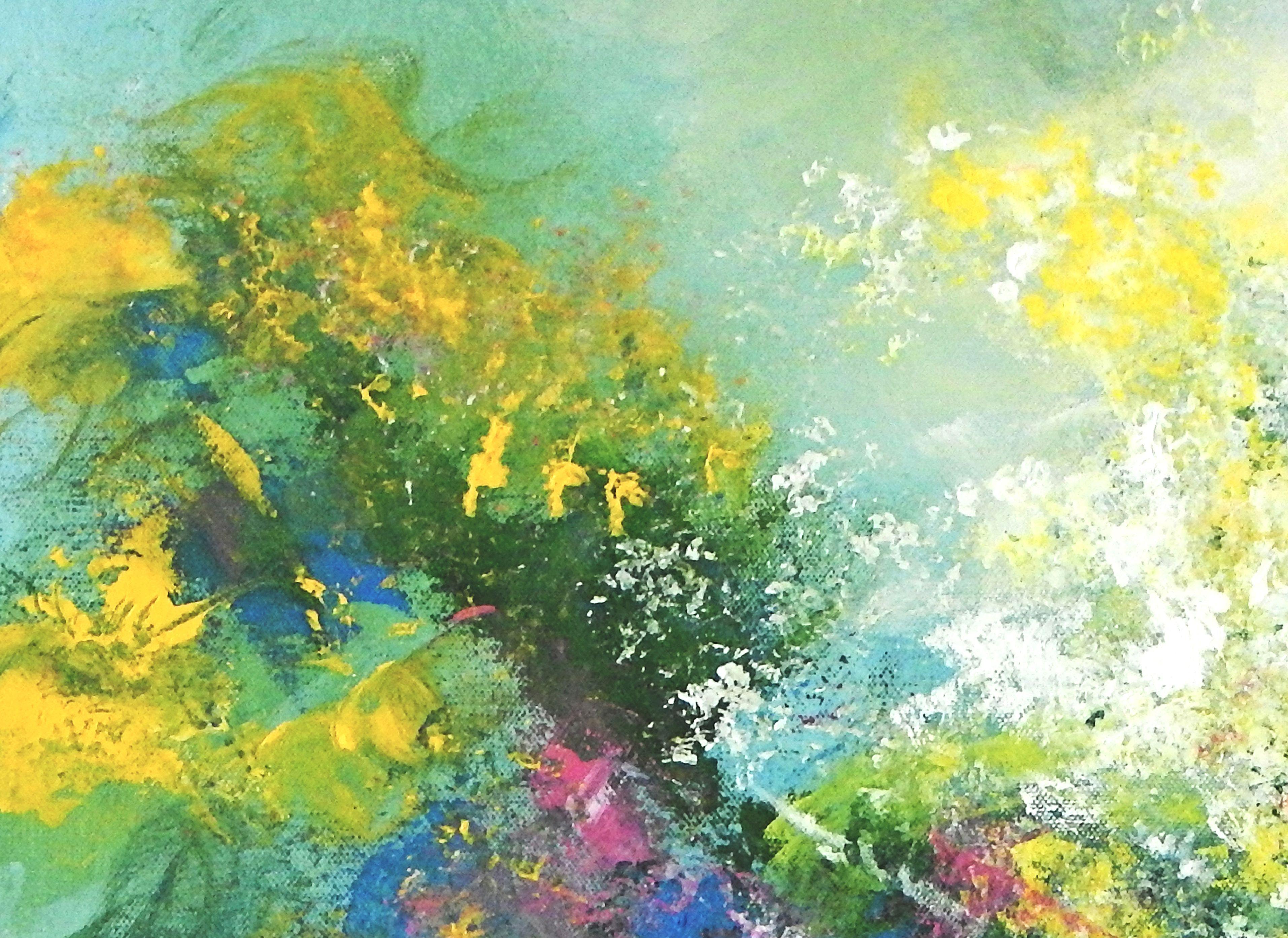 Una pintura romántica y atrevida de gran tamaño que lleva la naturaleza floral a un espacio creando una sensación de romanticismo mientras se mezcla con colores y contrastes. Una pieza central espectacular a la vista.  :: Pintura :: Impresionista ::