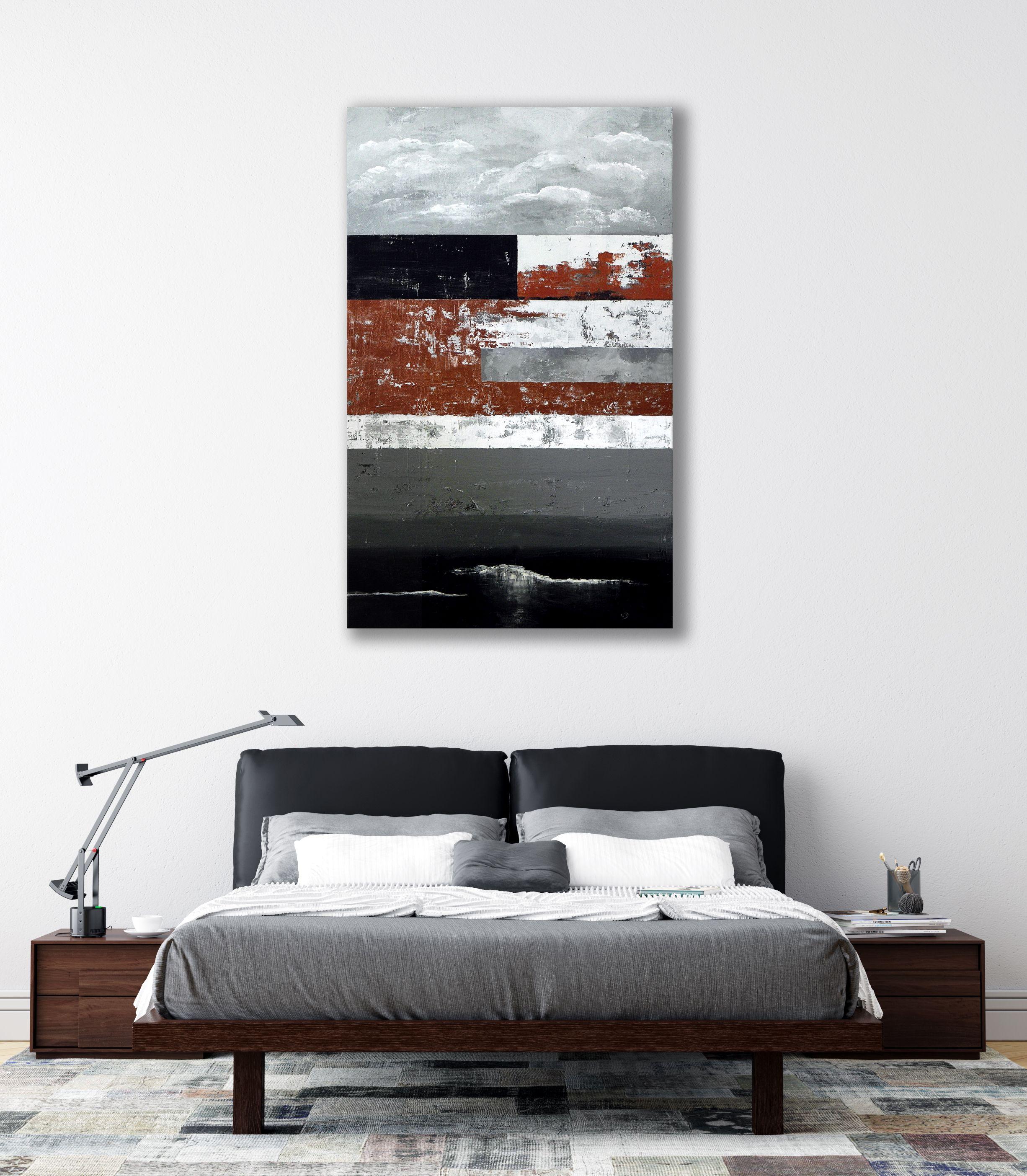 Shadowed Tiers, Painting, Acrylic on Canvas - Black Abstract Painting by Lisa Daniels