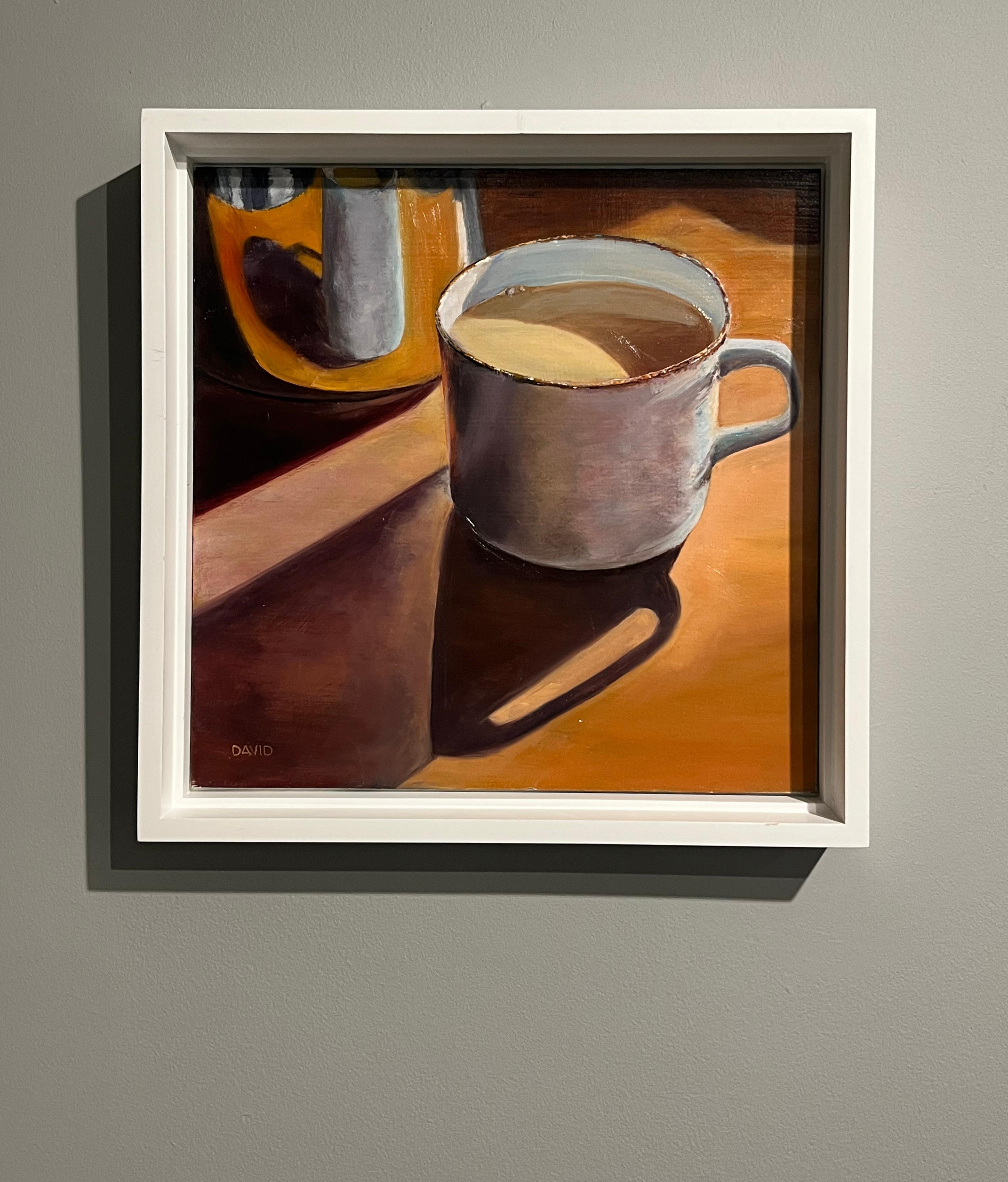 Lisa David, „Hot Chocolate“, 12x12 Cozy Stillleben, Ölgemälde auf Karton im Angebot 1