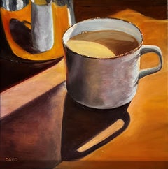 Lisa David, "Hot Chocolate", 12x12 Cozy Still life Oil Painting on Board