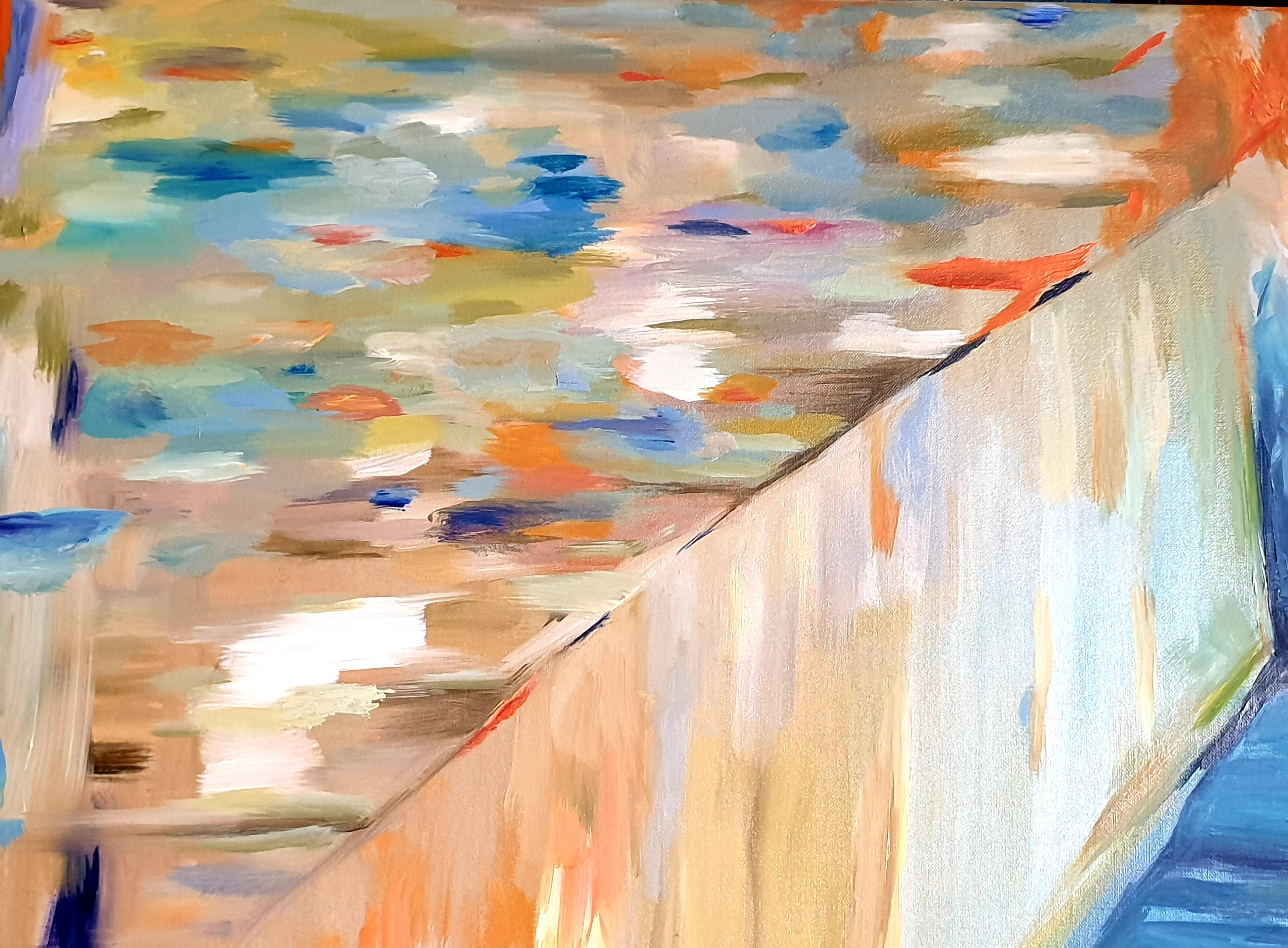 Zeitgenössisches abstraktes expressionistisches Öl auf Leinen von der amerikanischen Künstlerin Lisa de Wolff. Auf der Rückseite signiert.

Ein farbenprächtiges und energiegeladenes Ölgemälde. Die Pinselführung ist schnell und erzeugt eine